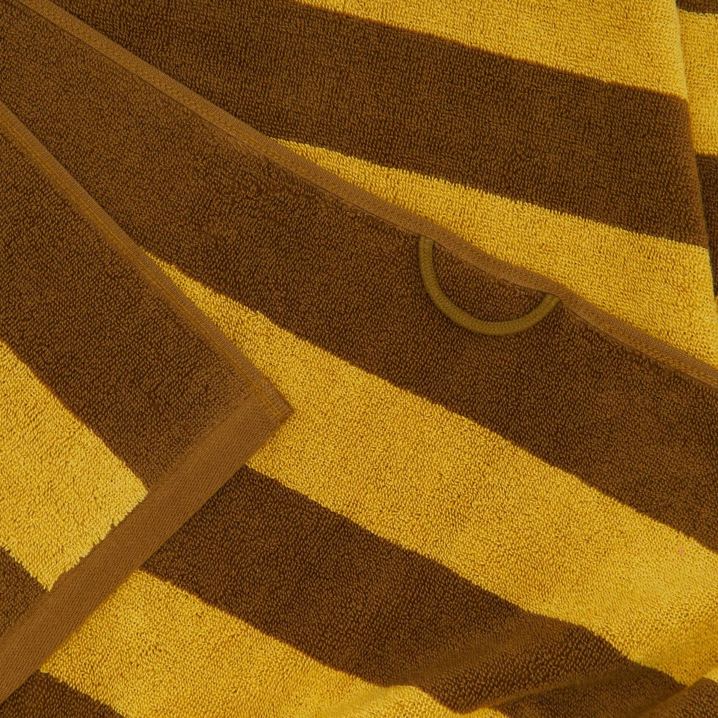 SIMPLE STRIPED TERRY TOWELS - MUSTARD/BRONZE: WASHCLOTH
