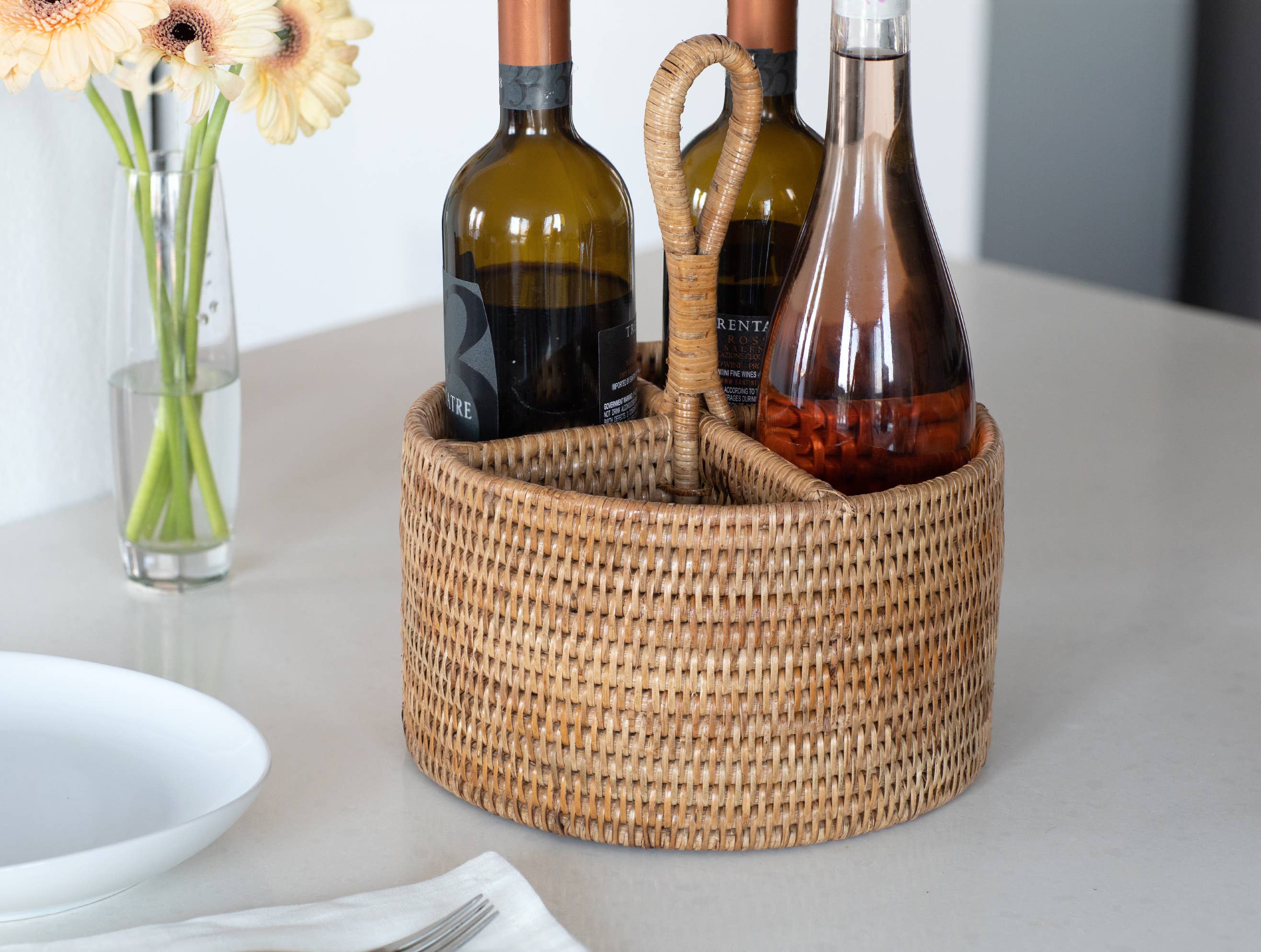 Artifacts Rattan™ 4 Section Caddy/Cutlery Holder: Honey Brown