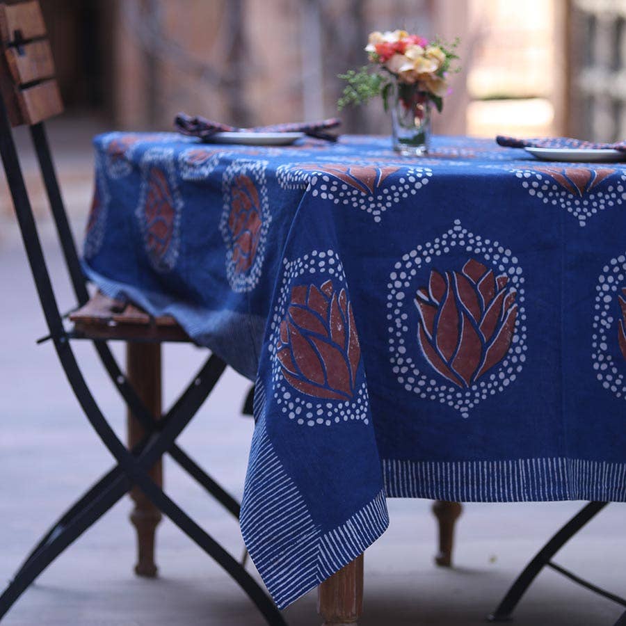 Indigo Block Print Tablecloth 56"x84"