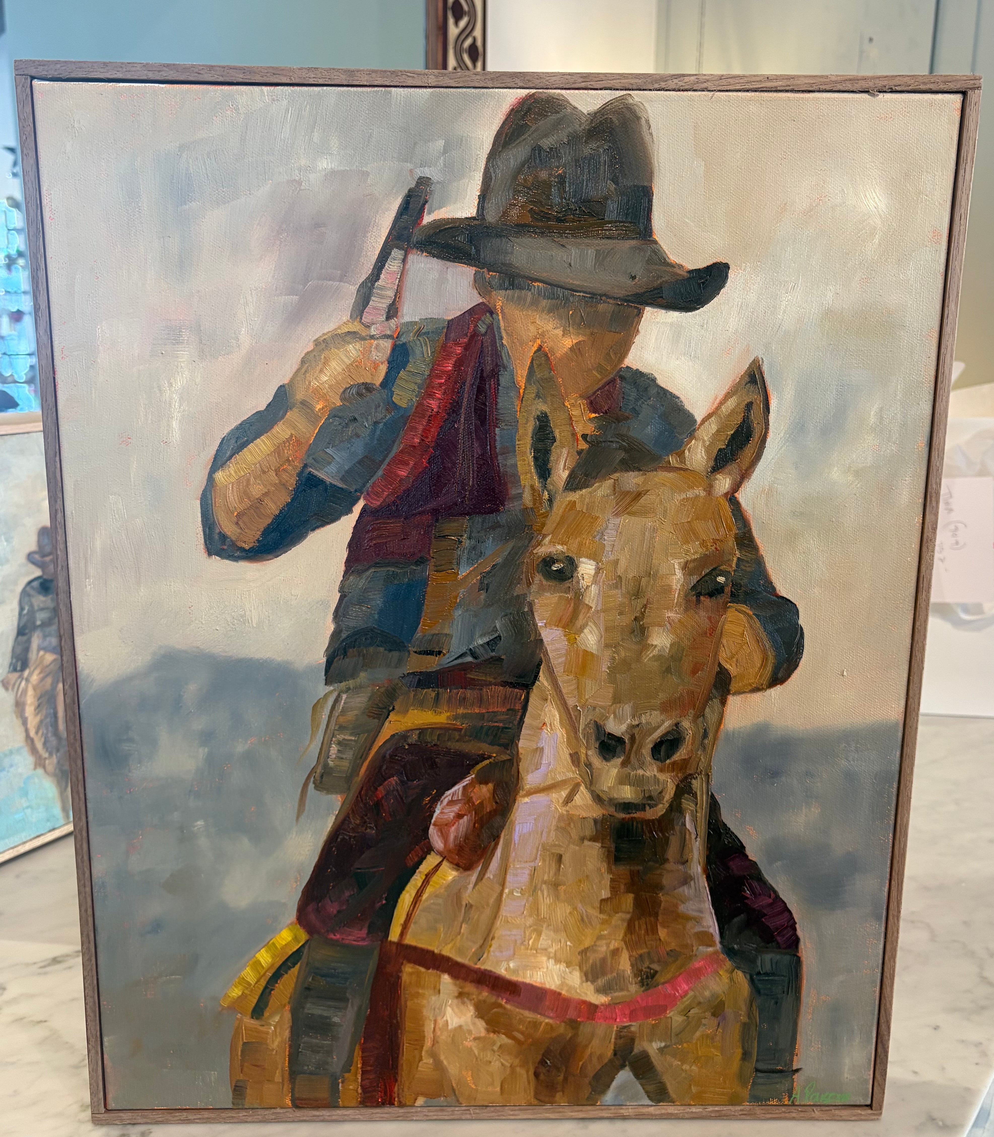 Ali Parsons, Cowboy with Gun 20”x16”