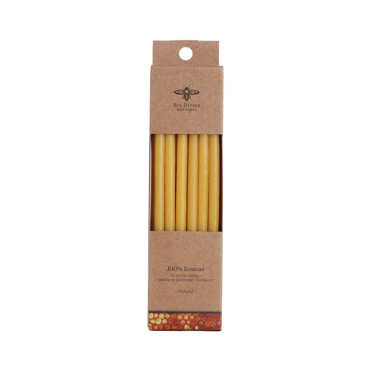 Birthday Candles – 100% Pure Beeswax – 6” Hand-Dipped: Natural (Set of 12 Candles)