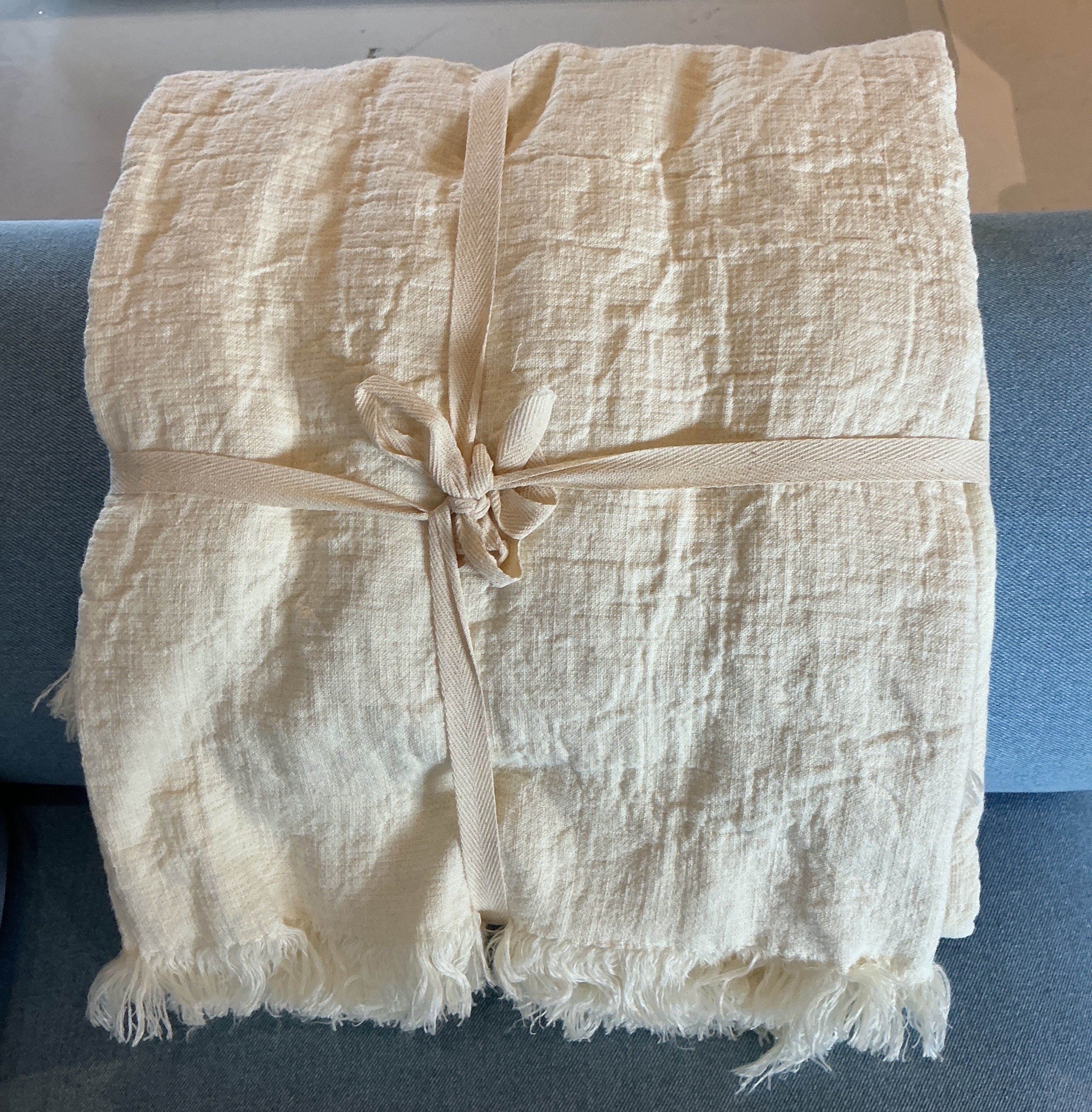 100% Linen White Throw Blanket 55”x75”