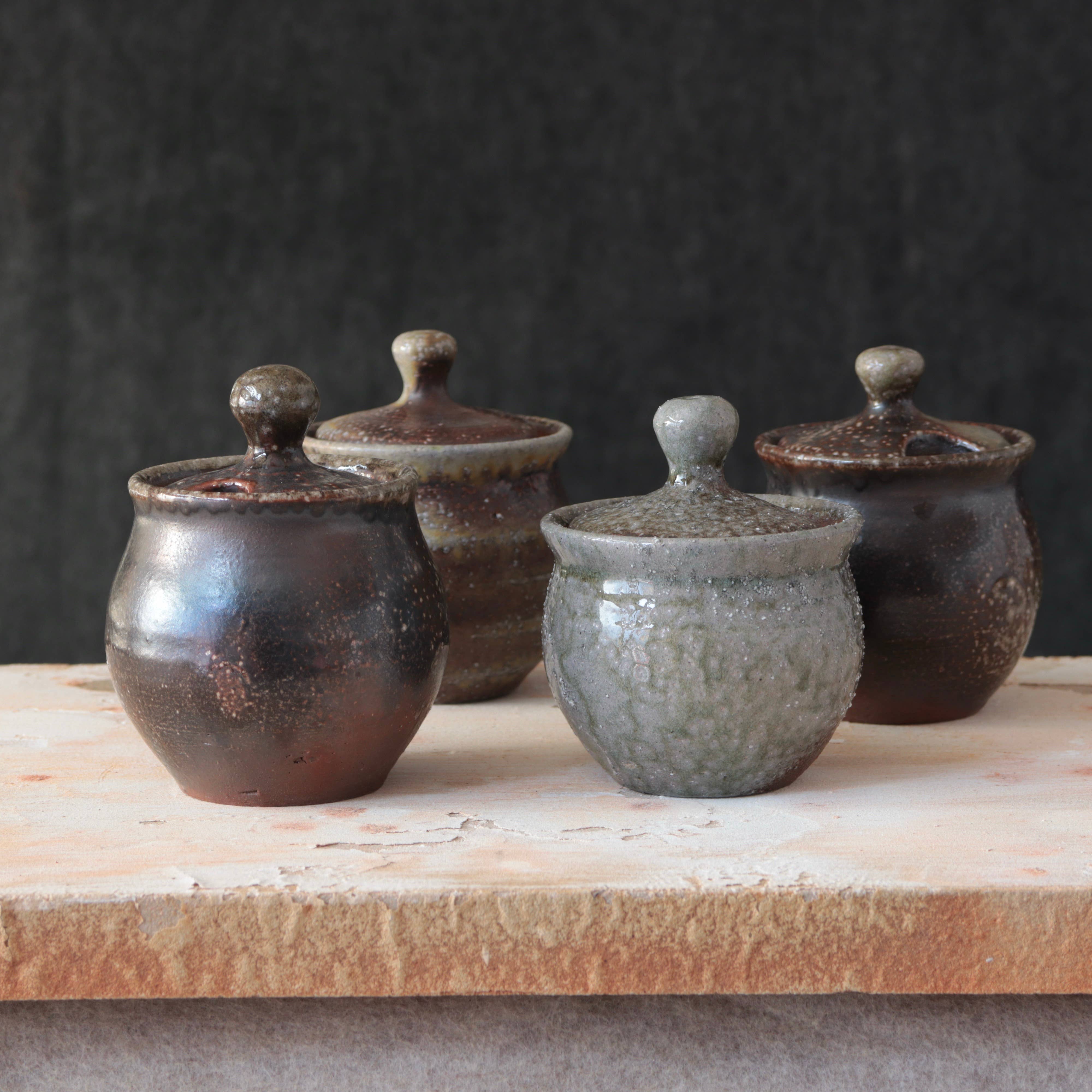 Soda-Fired Sugar Jars Dark Surface Round