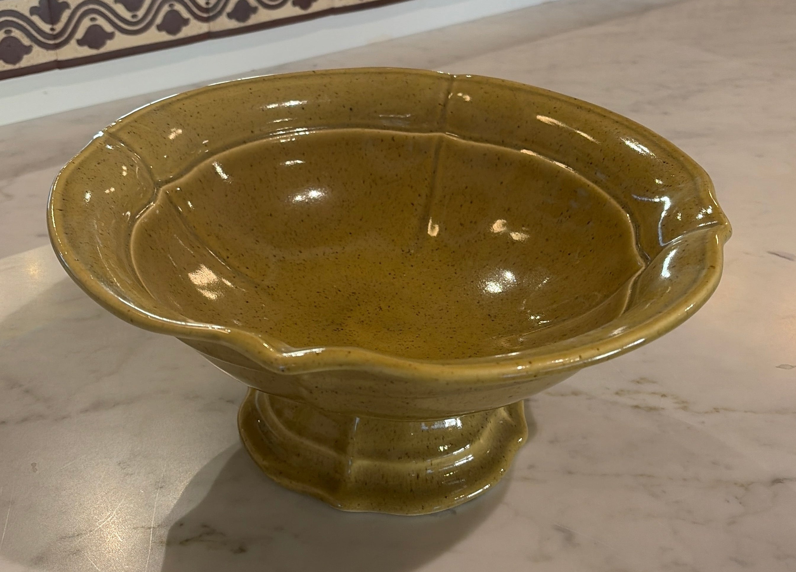 Green Glass Pedestal Bowl