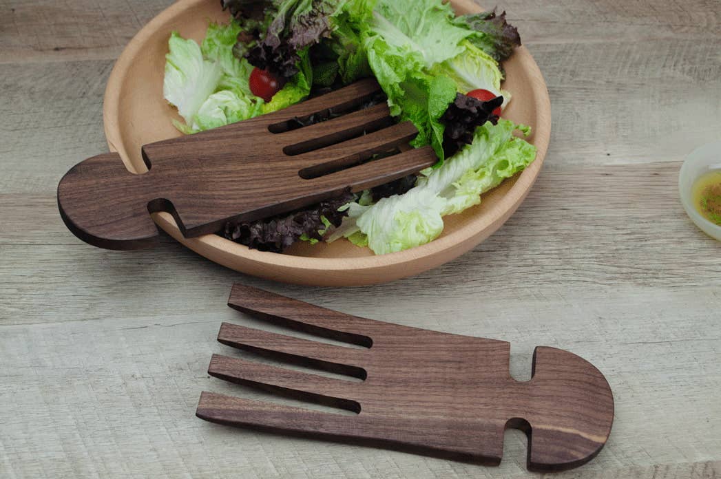 9" Walnut Wood Salad Hands - Handmade Serving Utensils