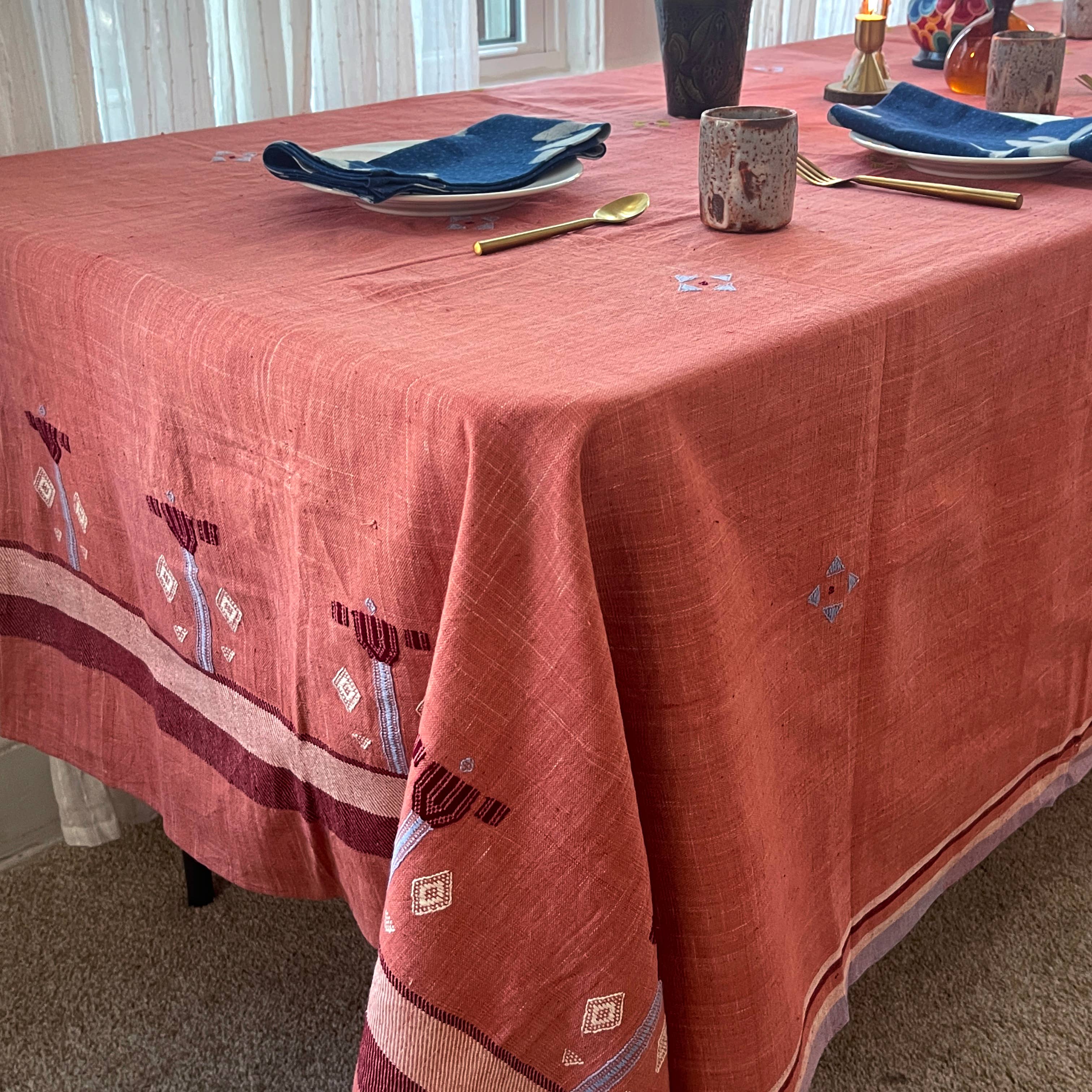 Pink Handwoven Organic Cotton Tablecloth | Indian Summer: 56"x108"