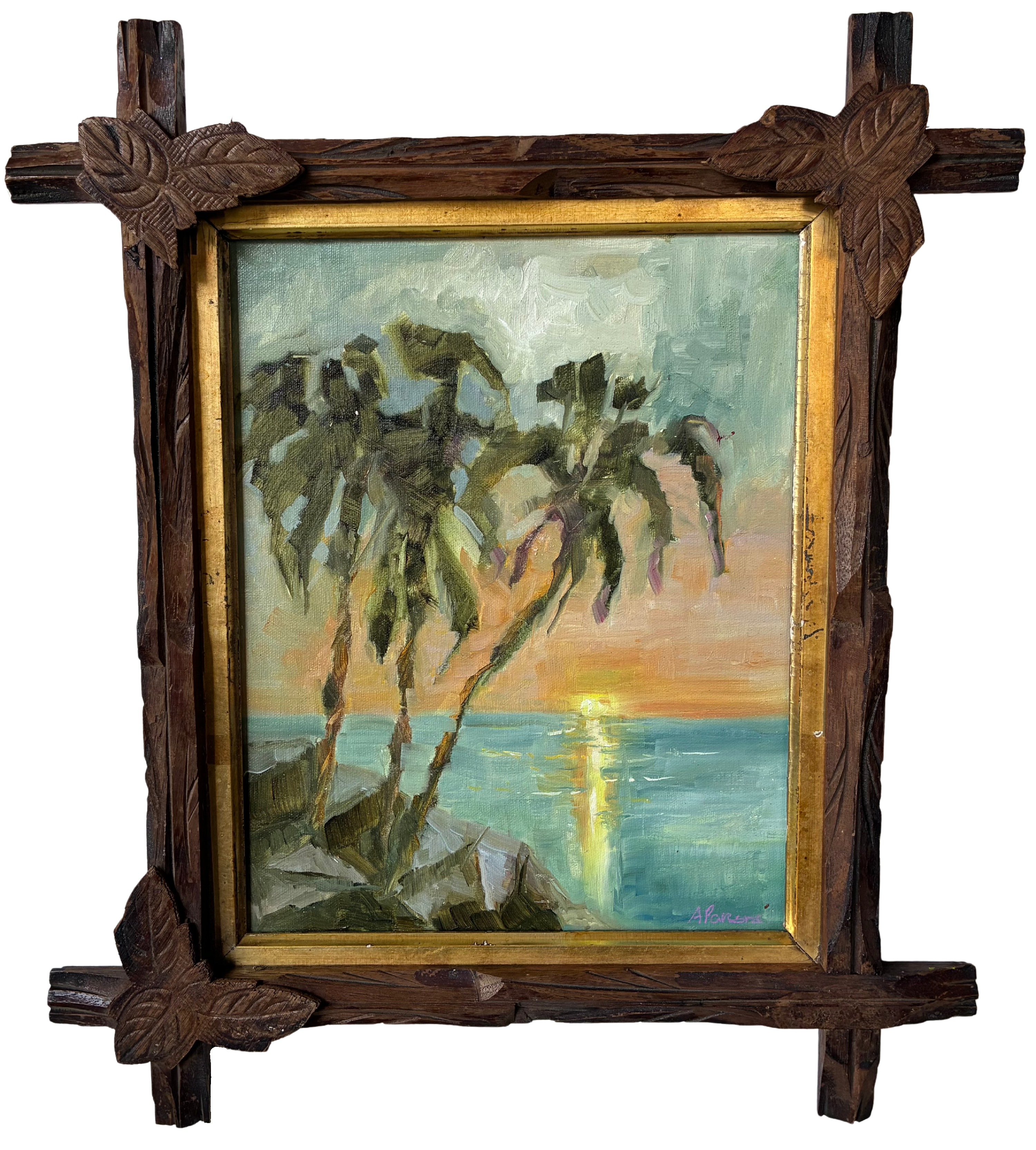Alison Parsons, Palm Trees, 15”x13” in Vintage Frame