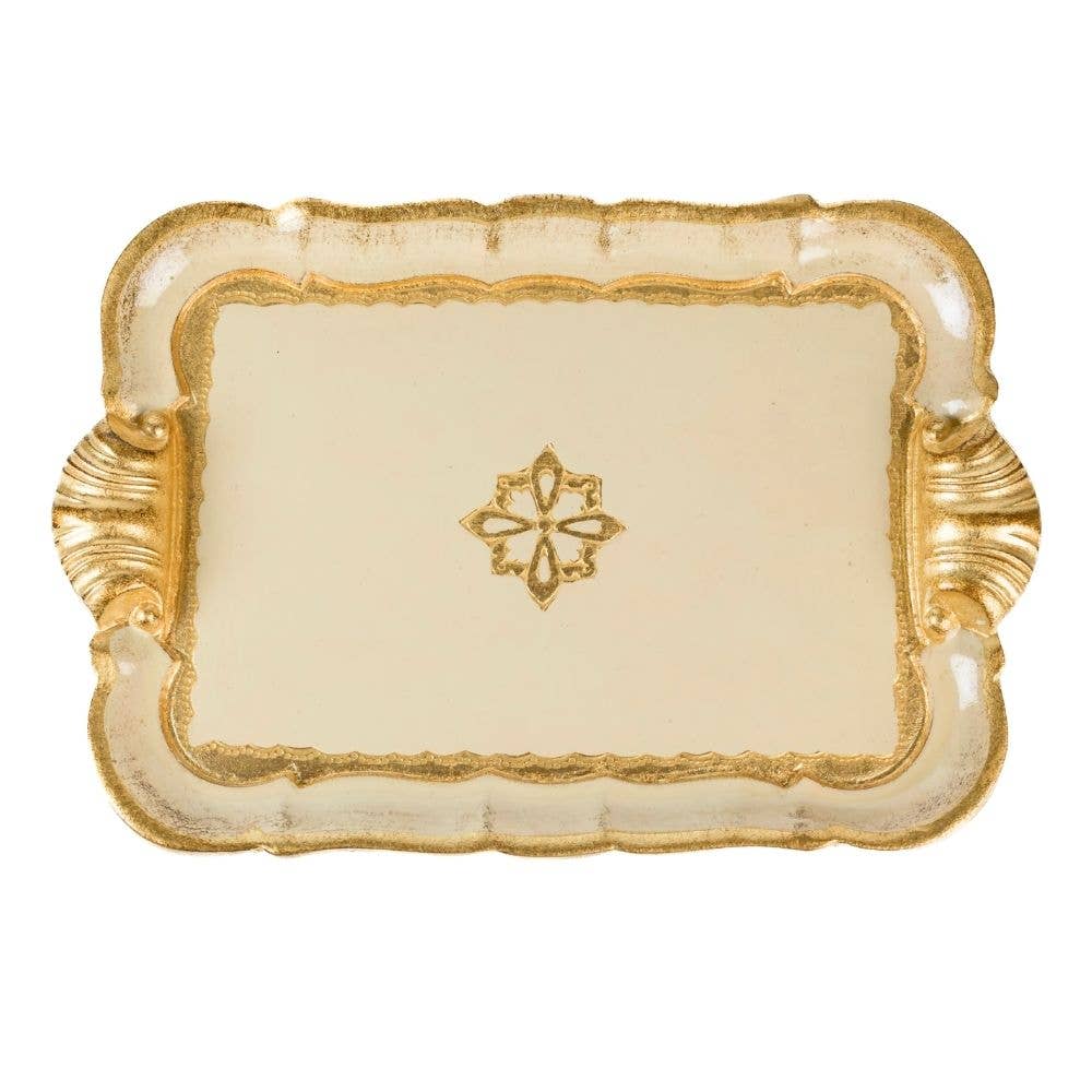 Florentino Baroque Wooden Tray, Small Taupe