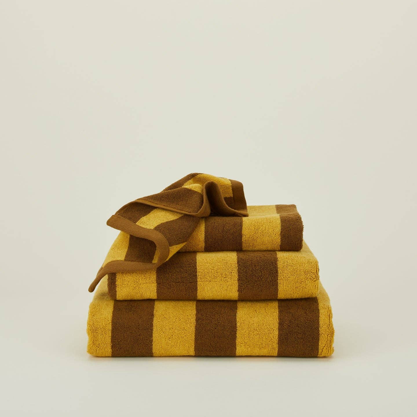 SIMPLE STRIPED TERRY TOWELS - MUSTARD/BRONZE: WASHCLOTH