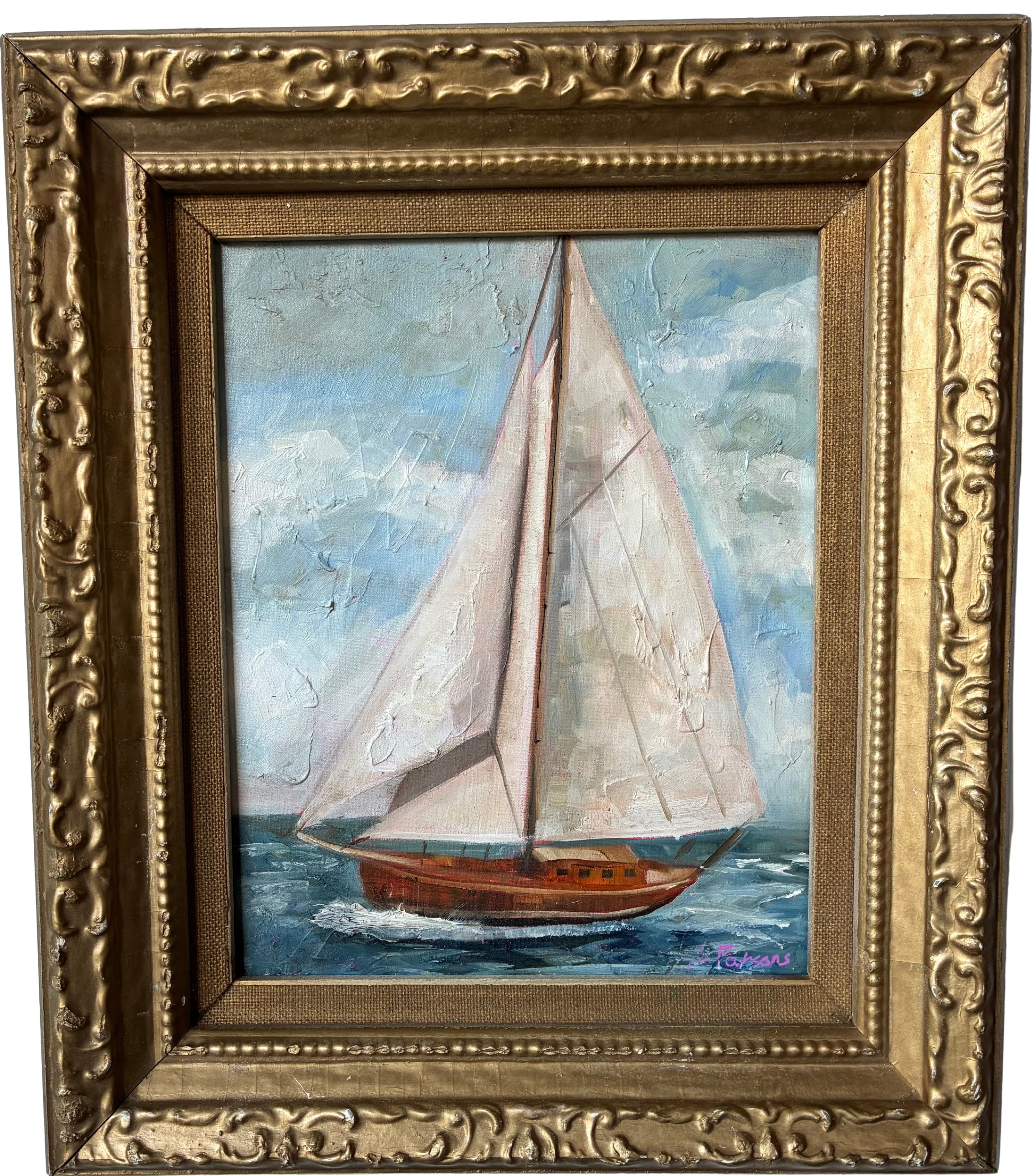 Alison Parsons, Sailboats, 14”x12” in Vintage Frame
