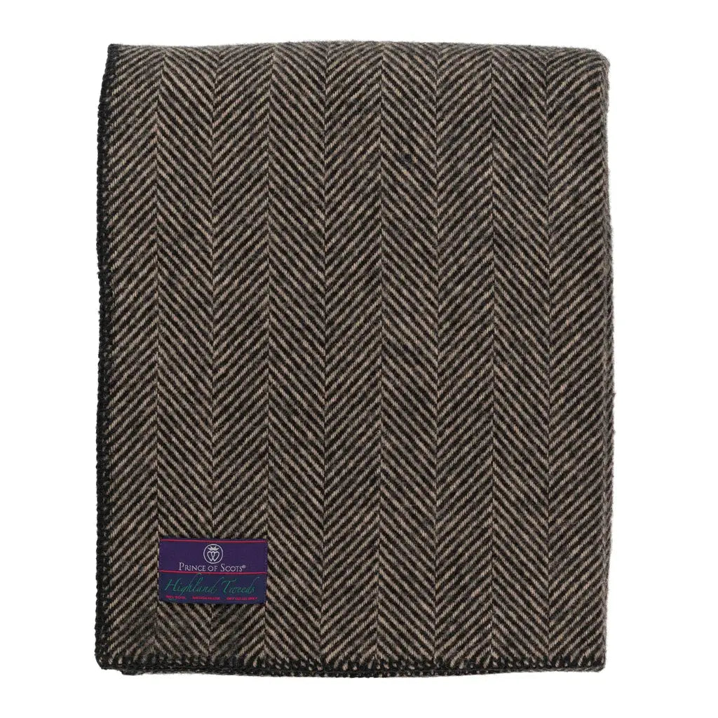 Highland Tweeds Wool BIG Throw ~ Black Herringbone ~