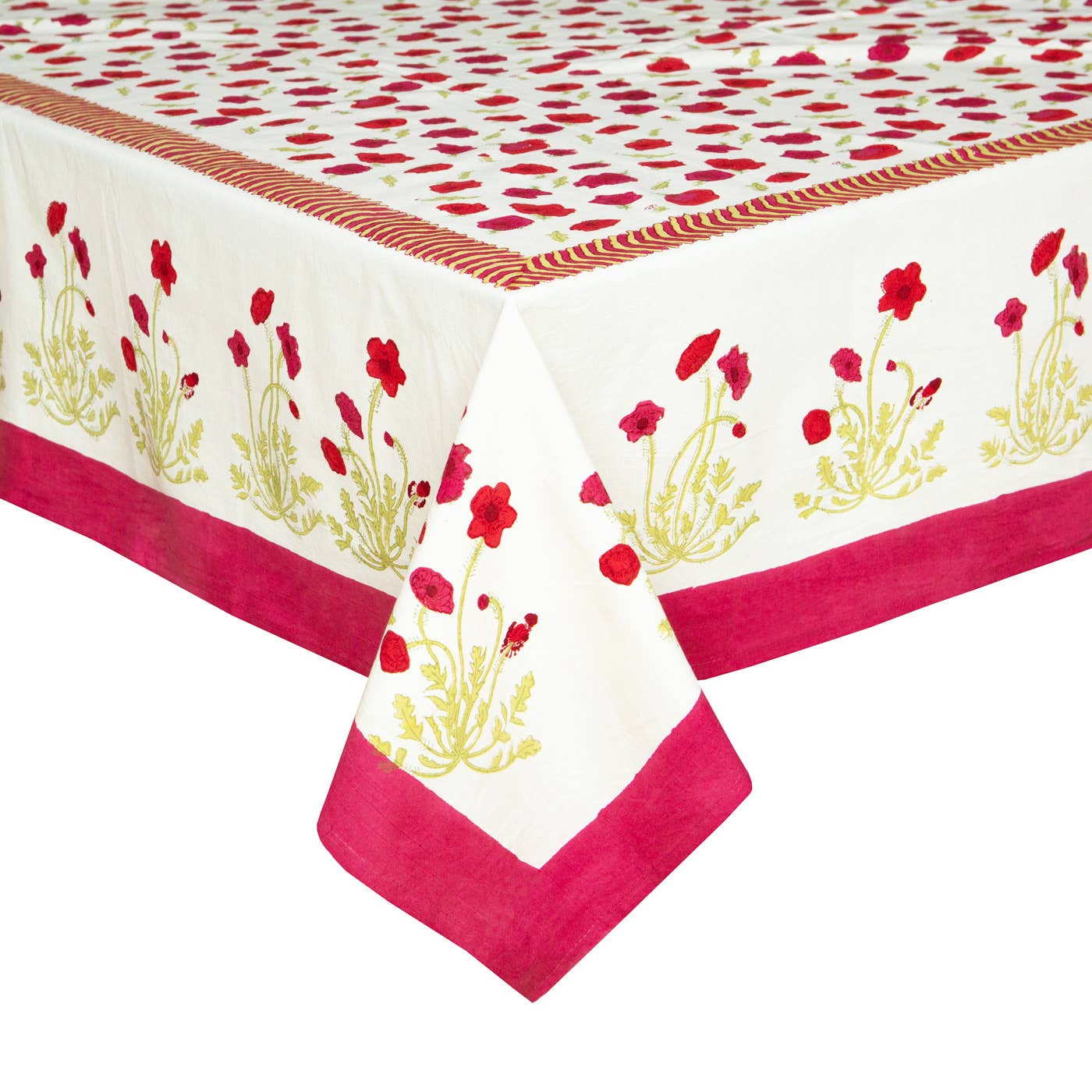 Poppies Red & Green | French Tablecloths: 59" x 59"