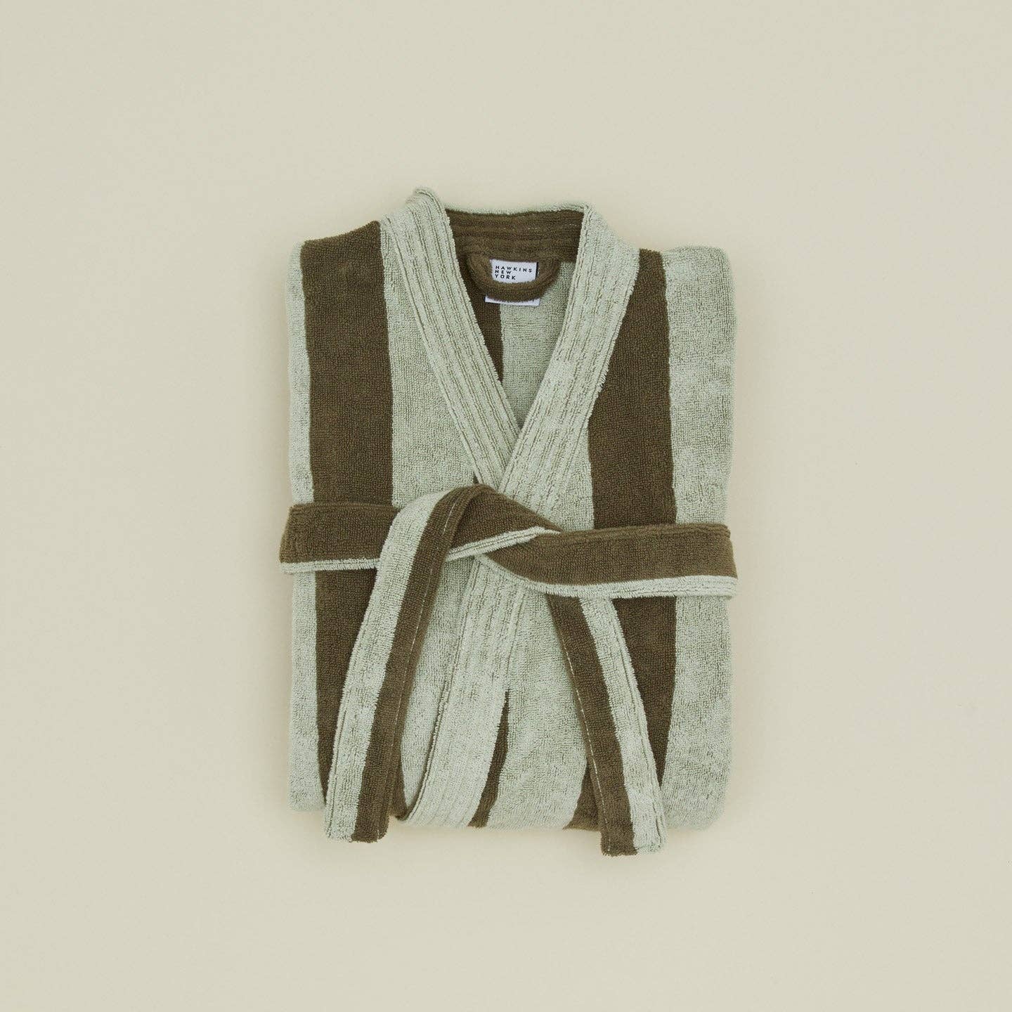 Simple Striped Terry Bathrobe- Olive/Sage: Large