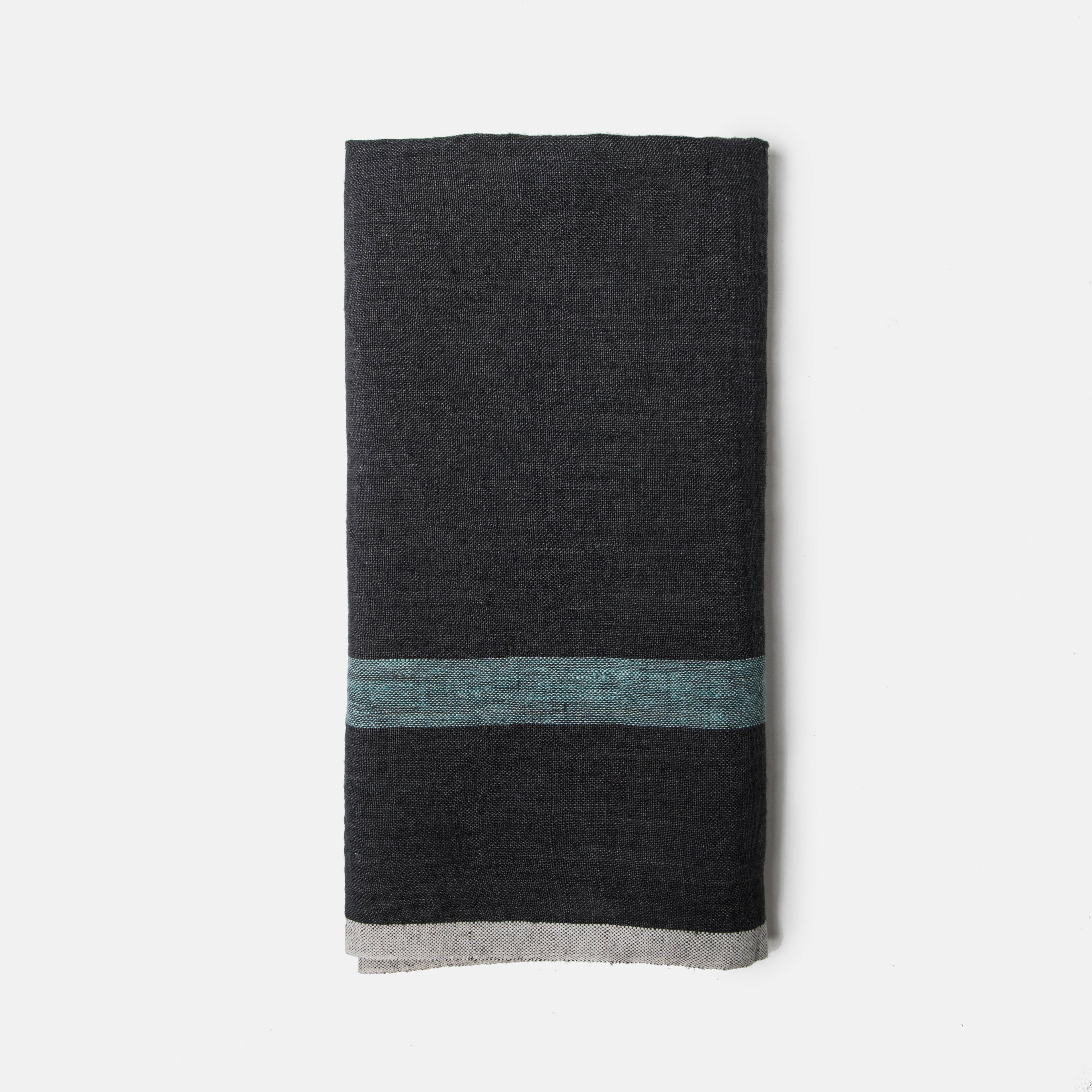 Linen Charcoal/Aqua Towel Napkins 20x30 Set of 2