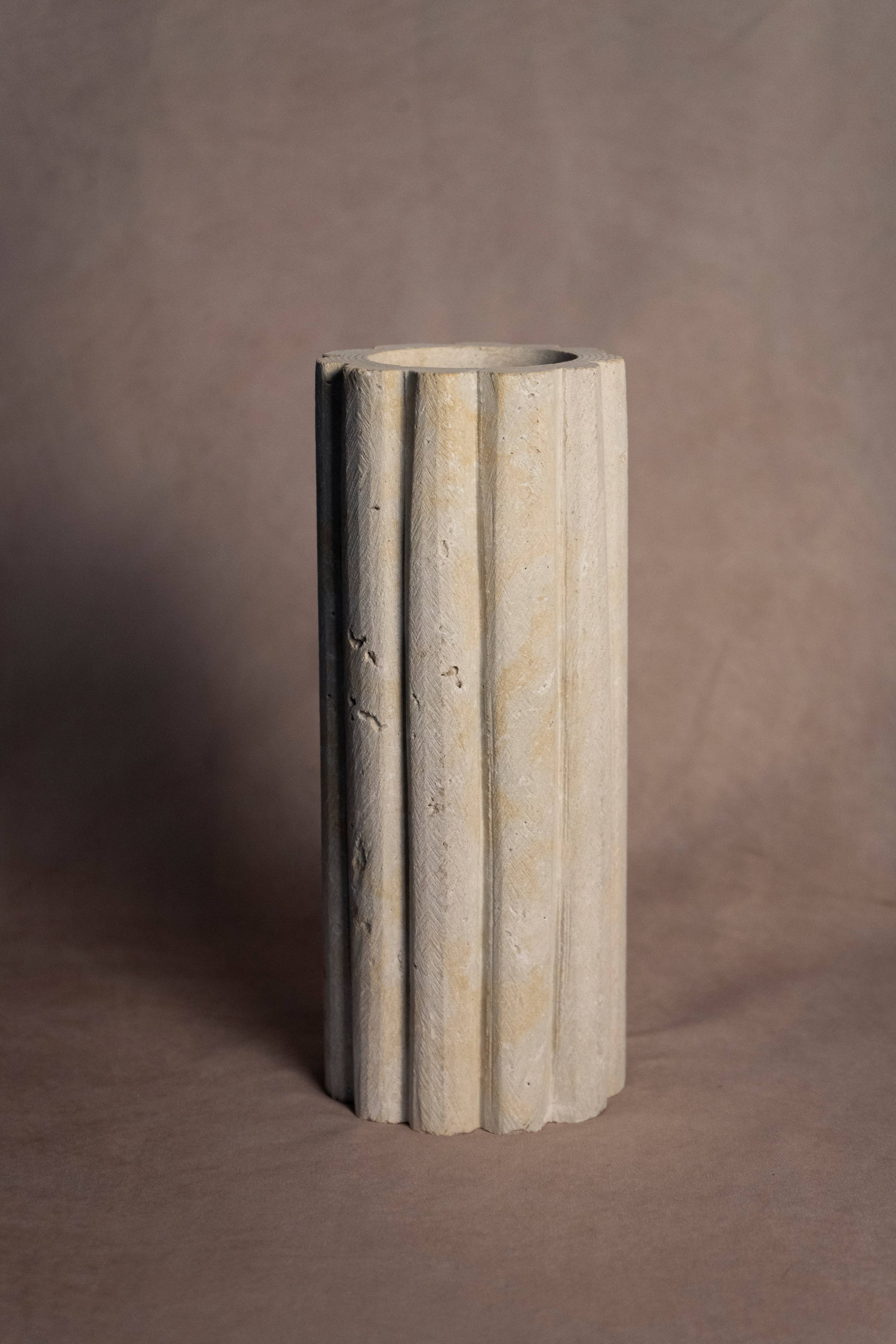 Medium Fluted Vase - Travertine