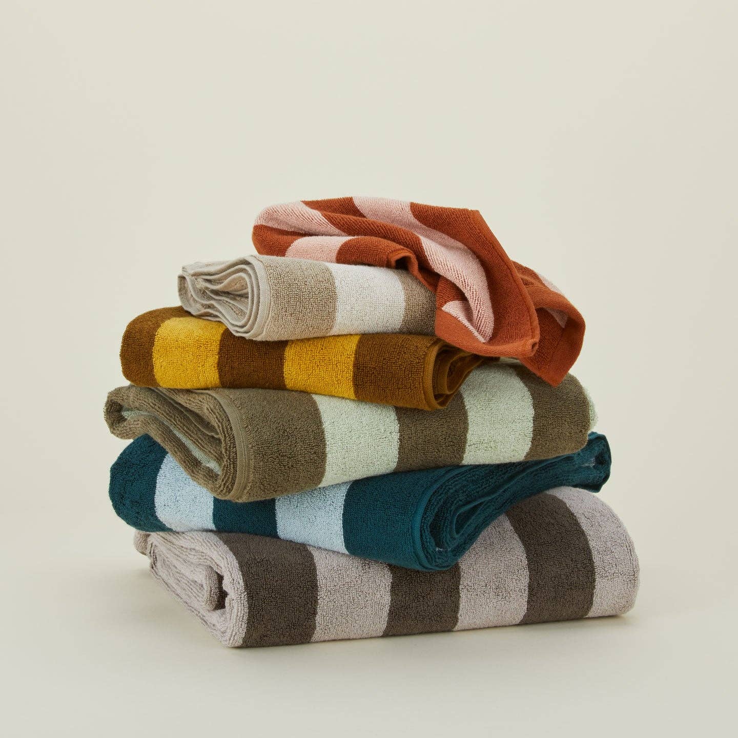 SIMPLE STRIPED TERRY TOWELS - MUSTARD/BRONZE: WASHCLOTH