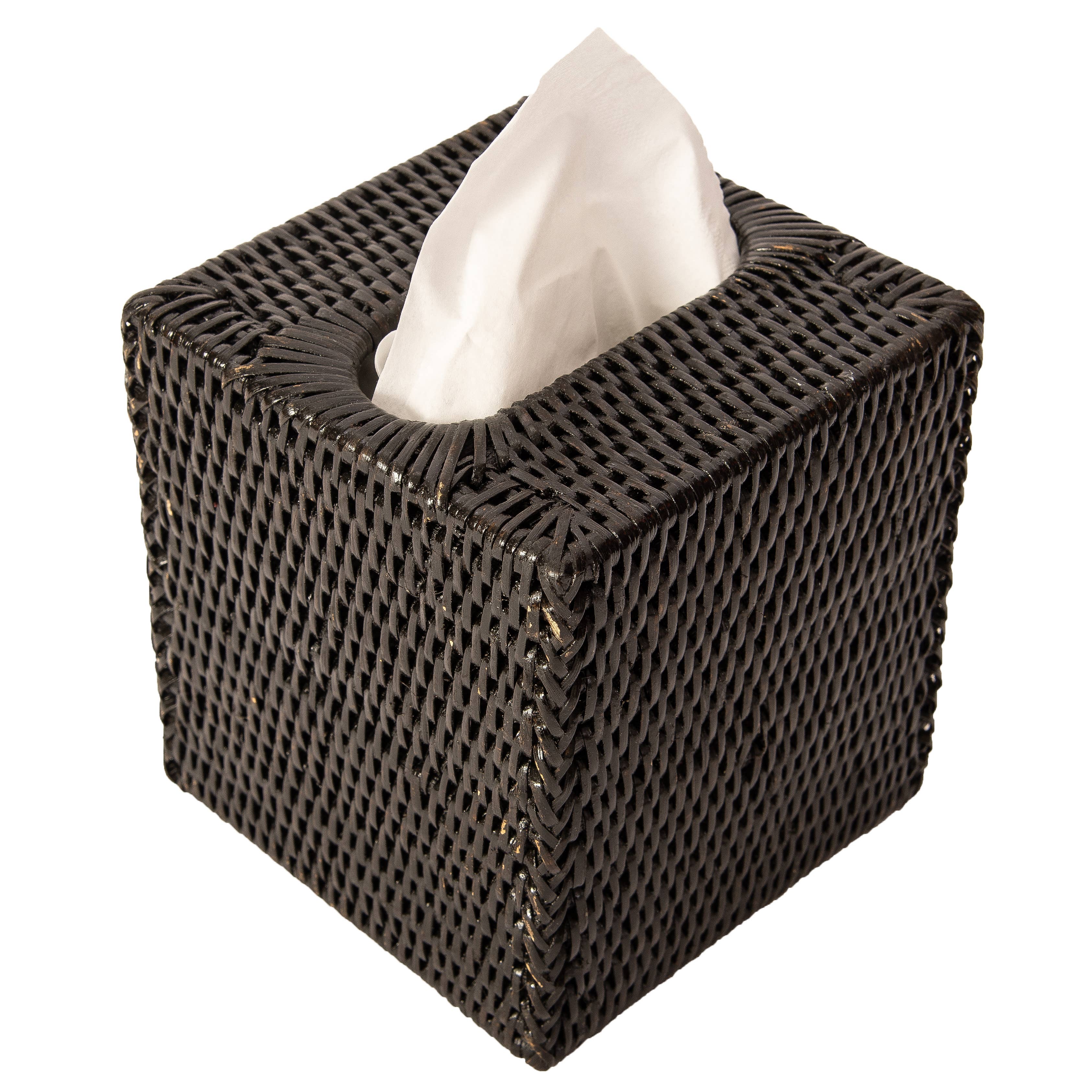 Artifacts Rattan™ Column Tissue Box Cover: Tudor Black