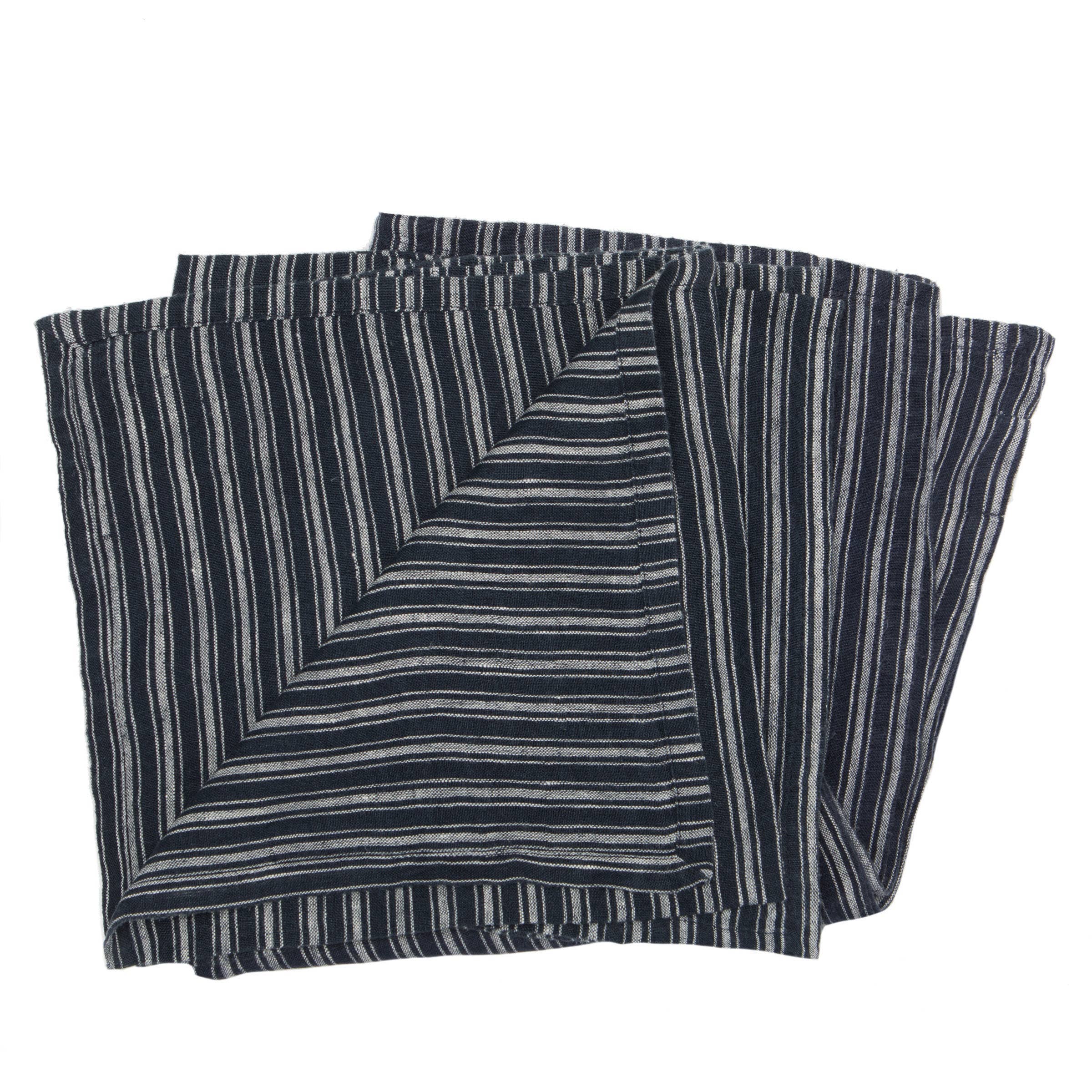 Boat Stripe Linen Indigo & White Napkins 20x20 - Set of 4: Indigo/White