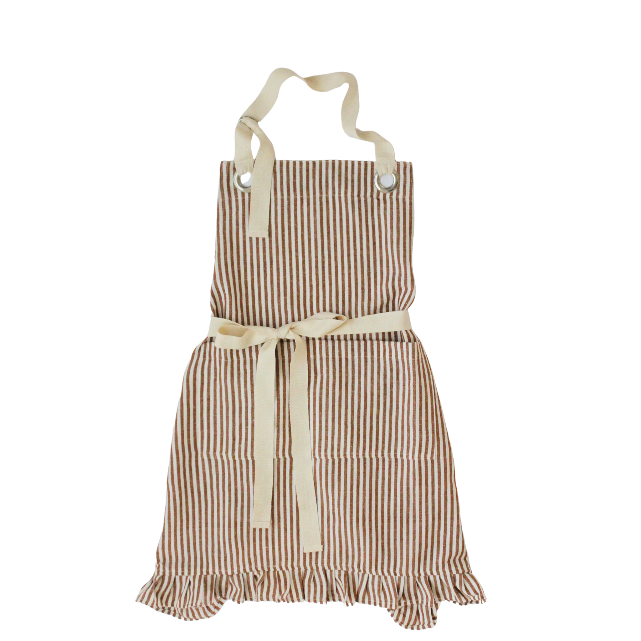 Ruffle Pin Stripe Apron: Rust