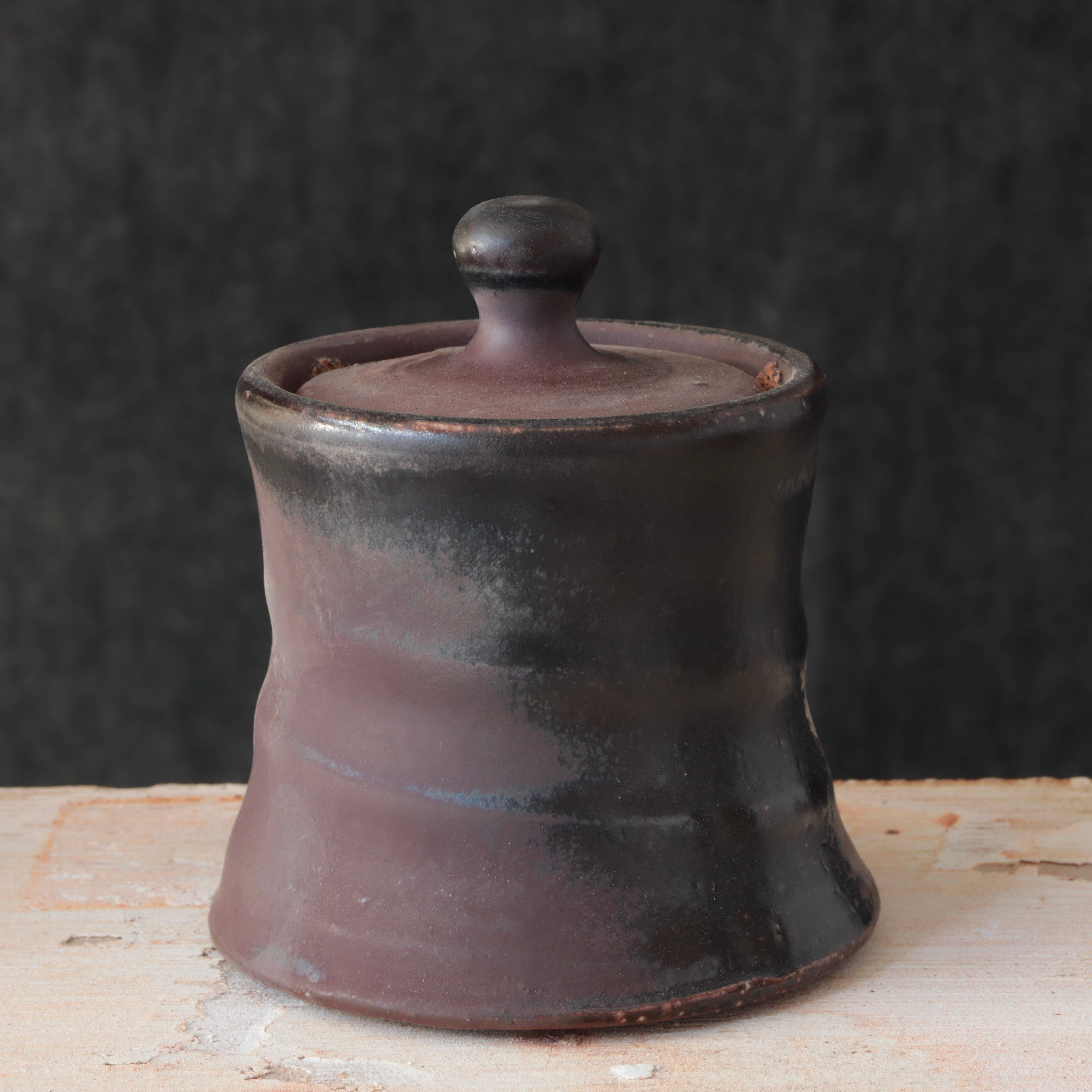 Soda-Fired Sugar Jars Hourglass Shape Dark