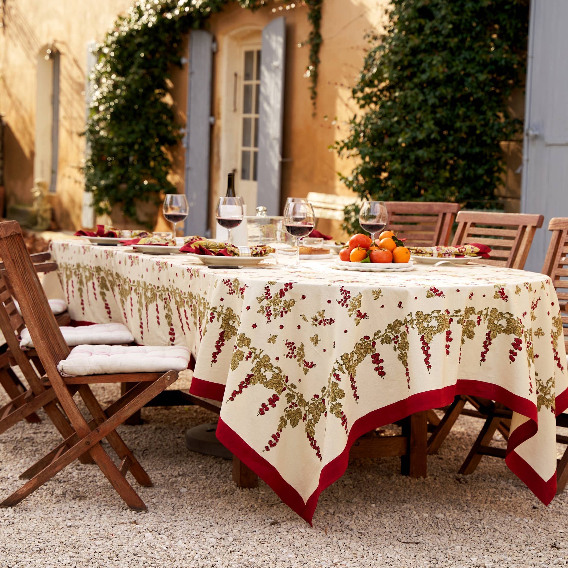 Gooseberry Red & Green | French Tablecloths: 71" x 106"