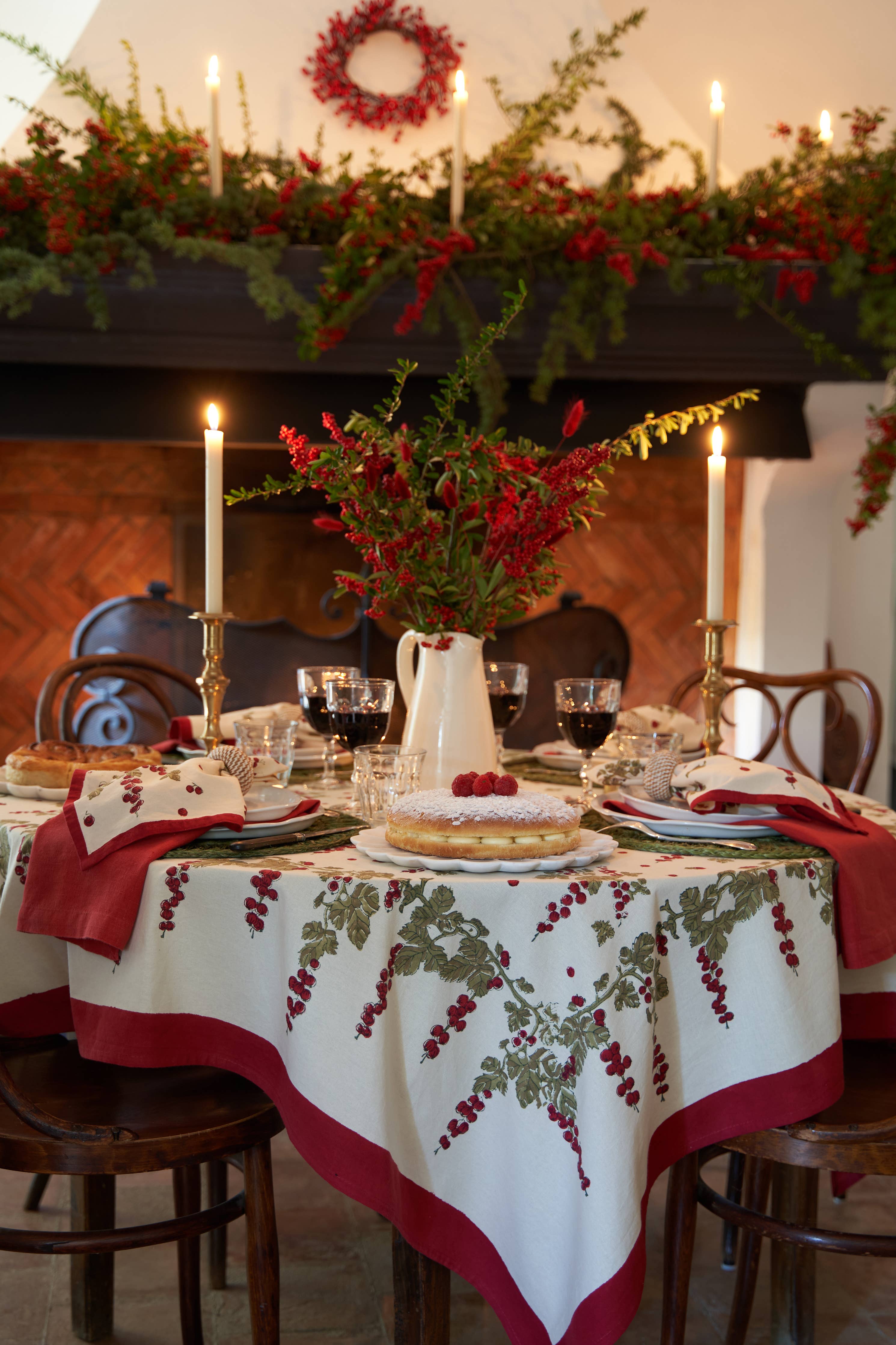 Gooseberry Red & Green | French Tablecloths: 71" x 106"