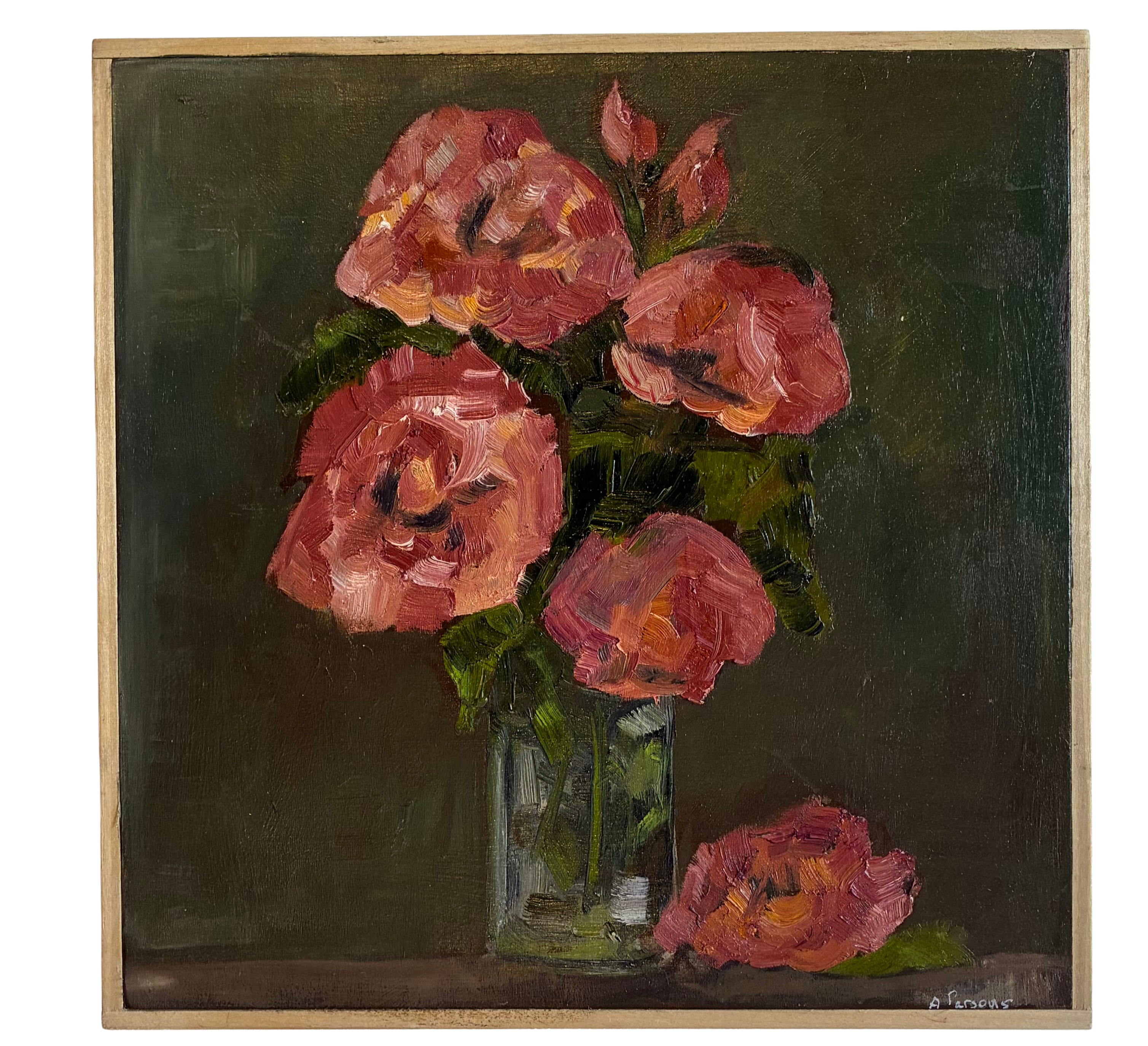 Alison Parsons, Pink Peonies in Glass Vase 12” x 12”