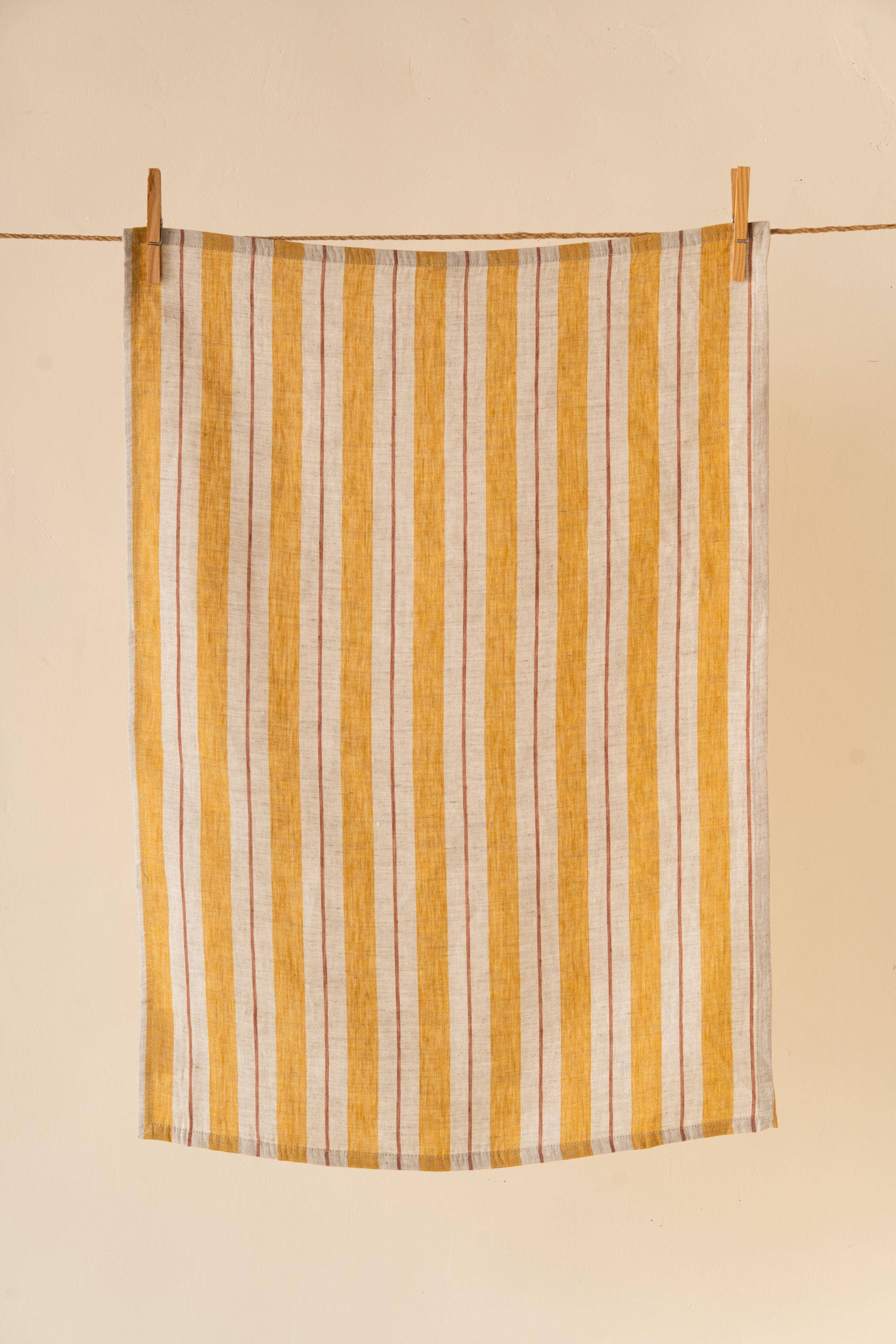 Striped Segue Linen Kitchen Towel – Modern Style: Segue Mustard / 50 x 70 CM