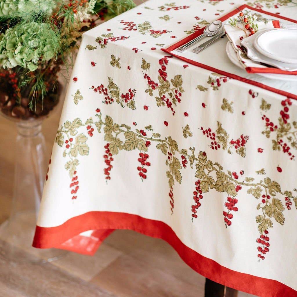 Gooseberry Red & Green | French Tablecloths: 71" x 71"