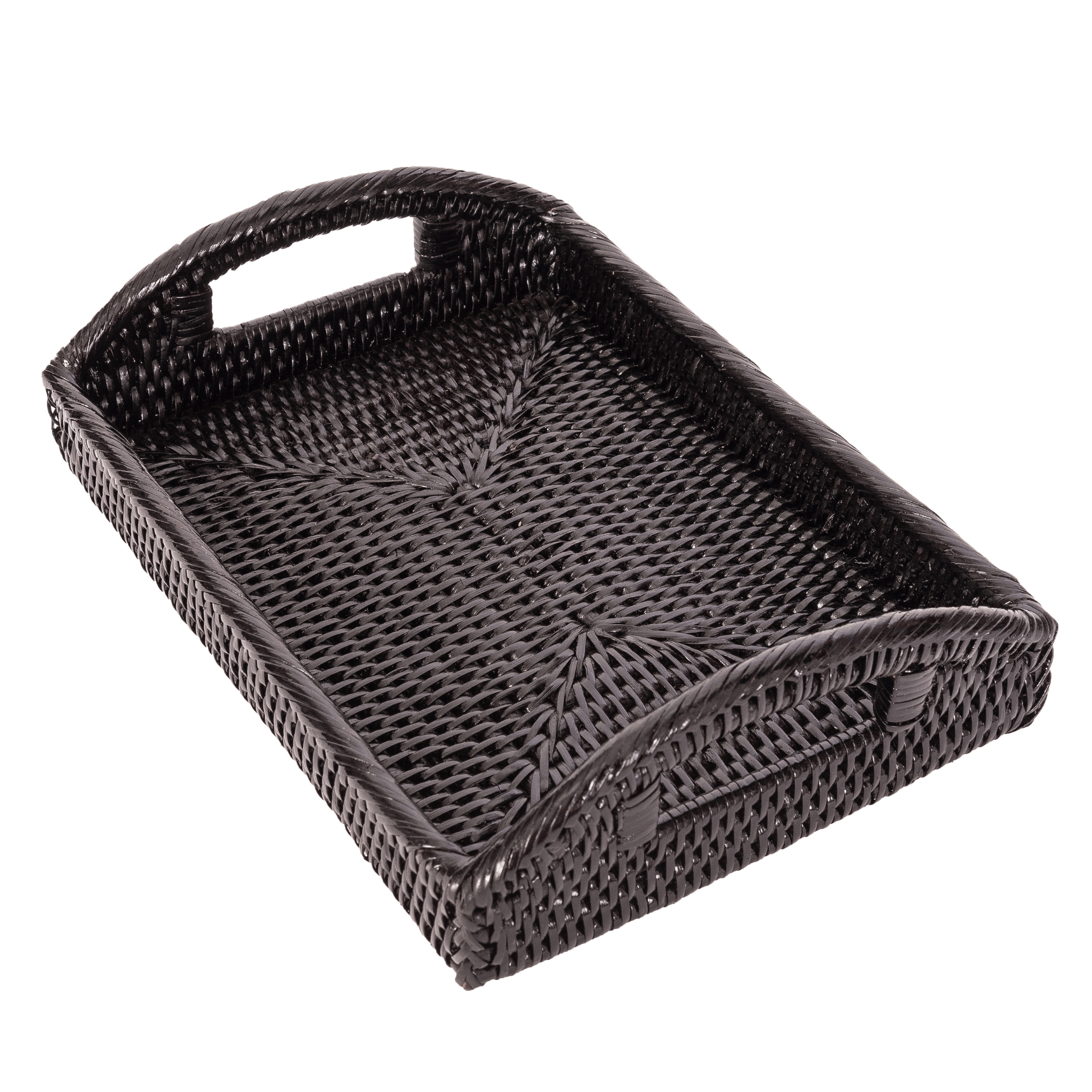 Artifacts Rattan™ Rectangular Vanity Tray With High Handles: Tudor Black