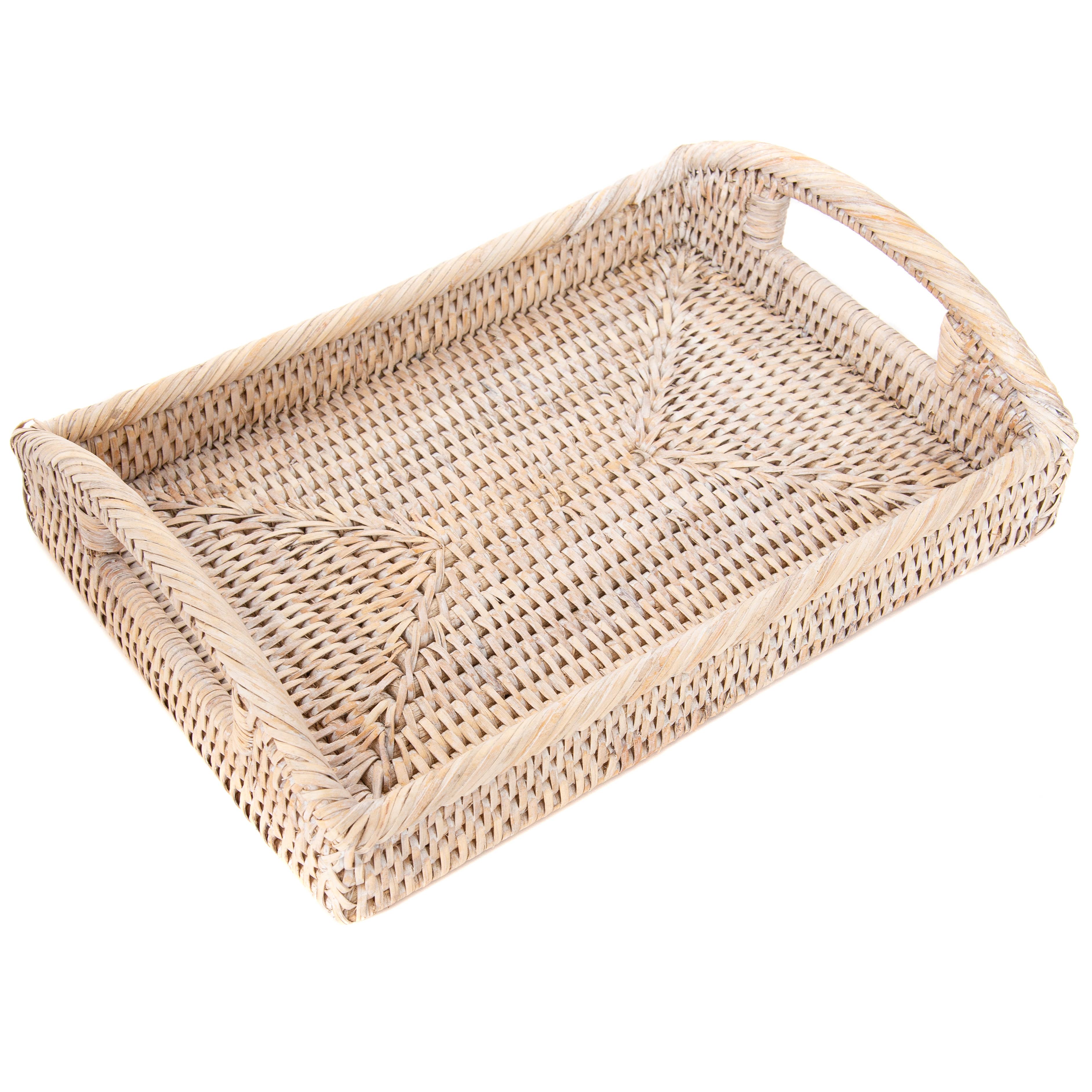 Artifacts Rattan™ Rectangular Vanity Tray With High Handles: Tudor Black