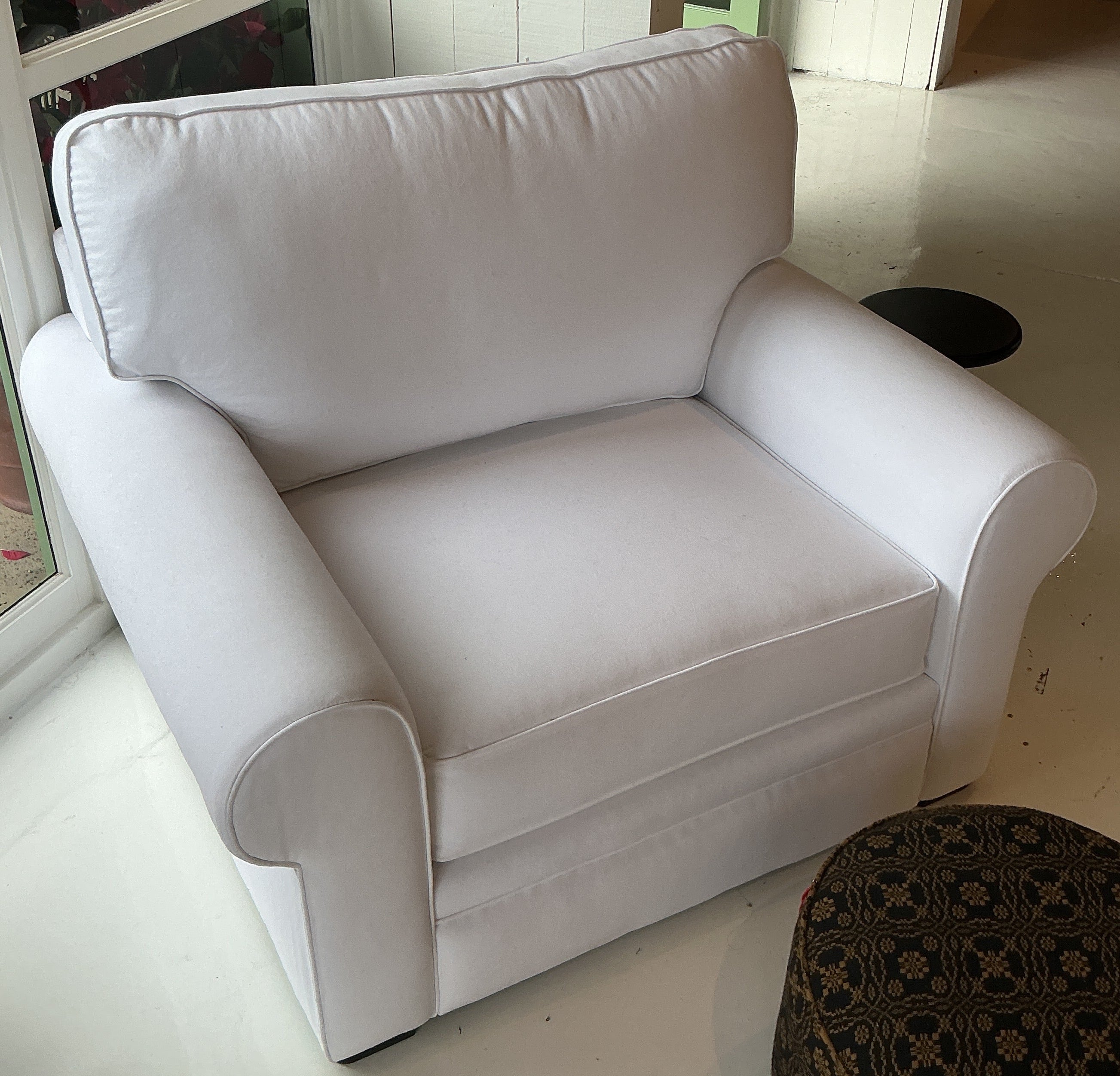 White Denim Upholstered Arm Chair