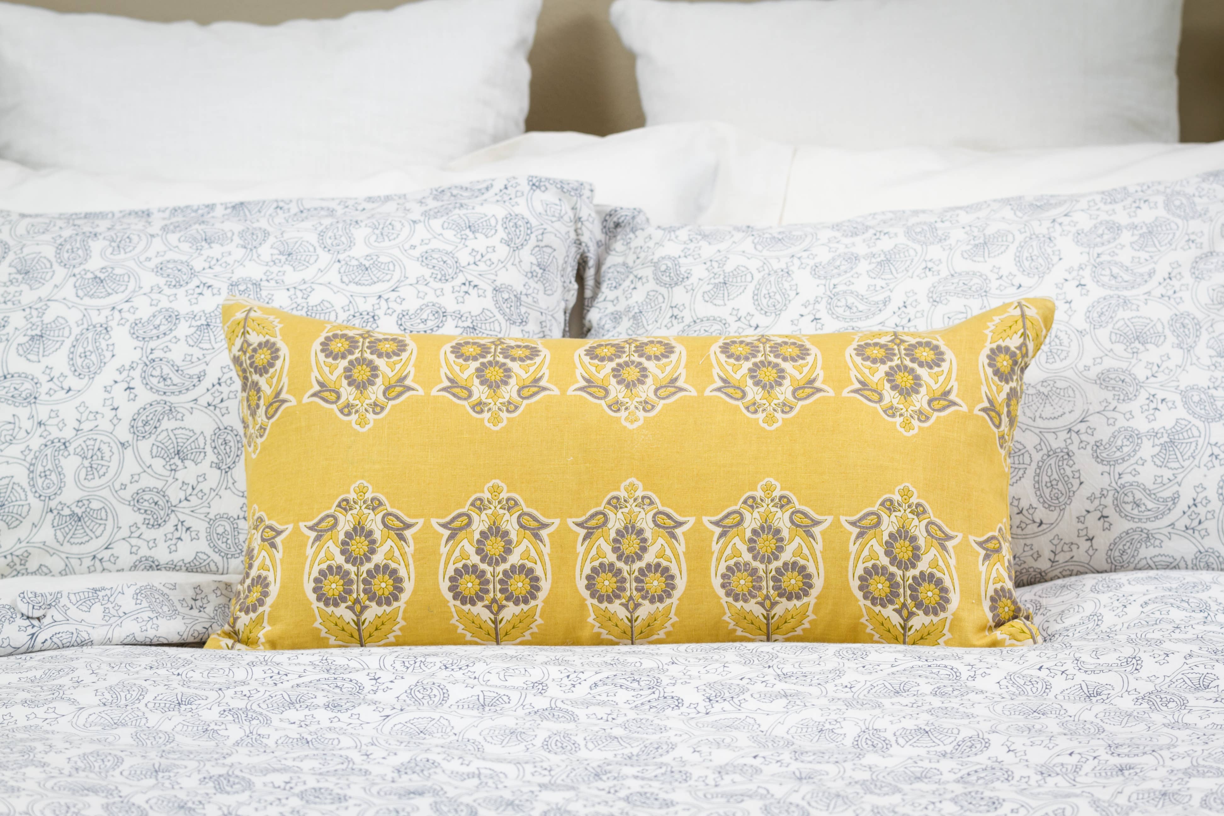 Parakeets Yellow/Slate Lumbar Pillow Cover