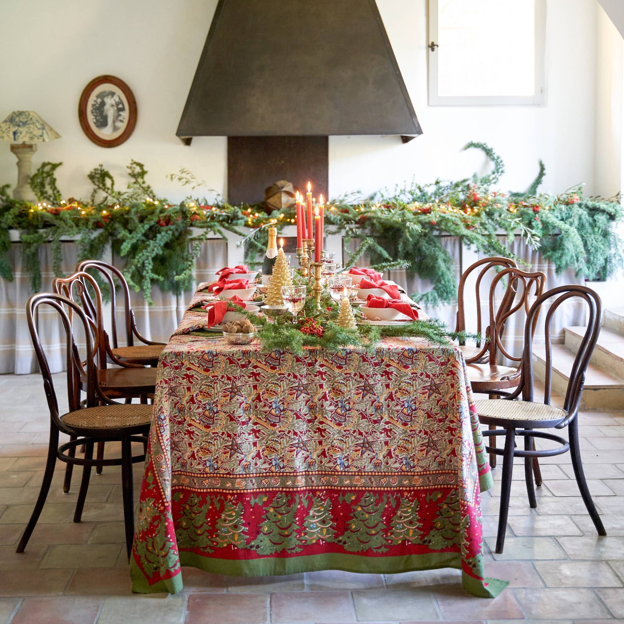 Noel Red & Green | French Tablecloths: 59" x 59"