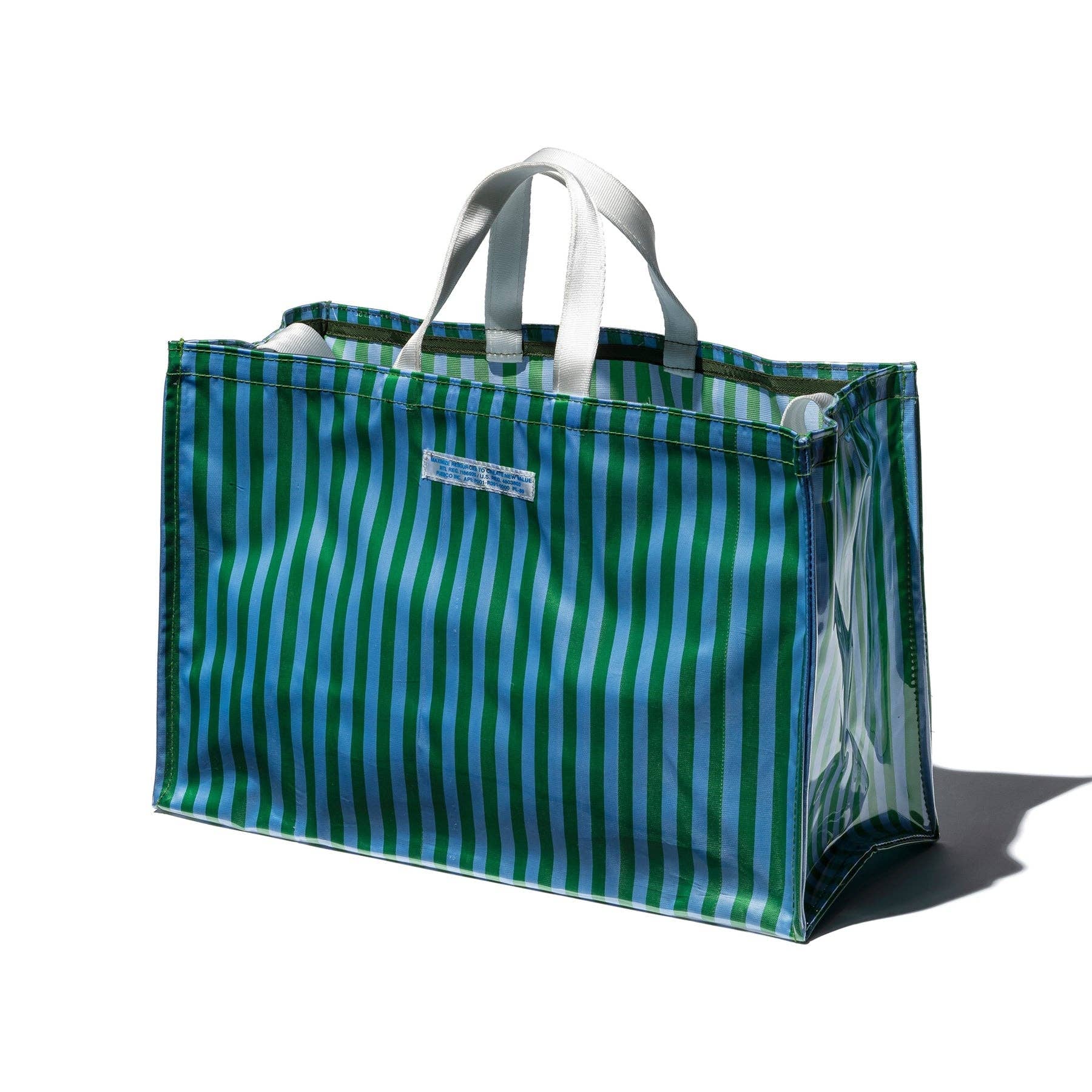 Covered School Tie Fabric Market Bag: Green x Light Blue