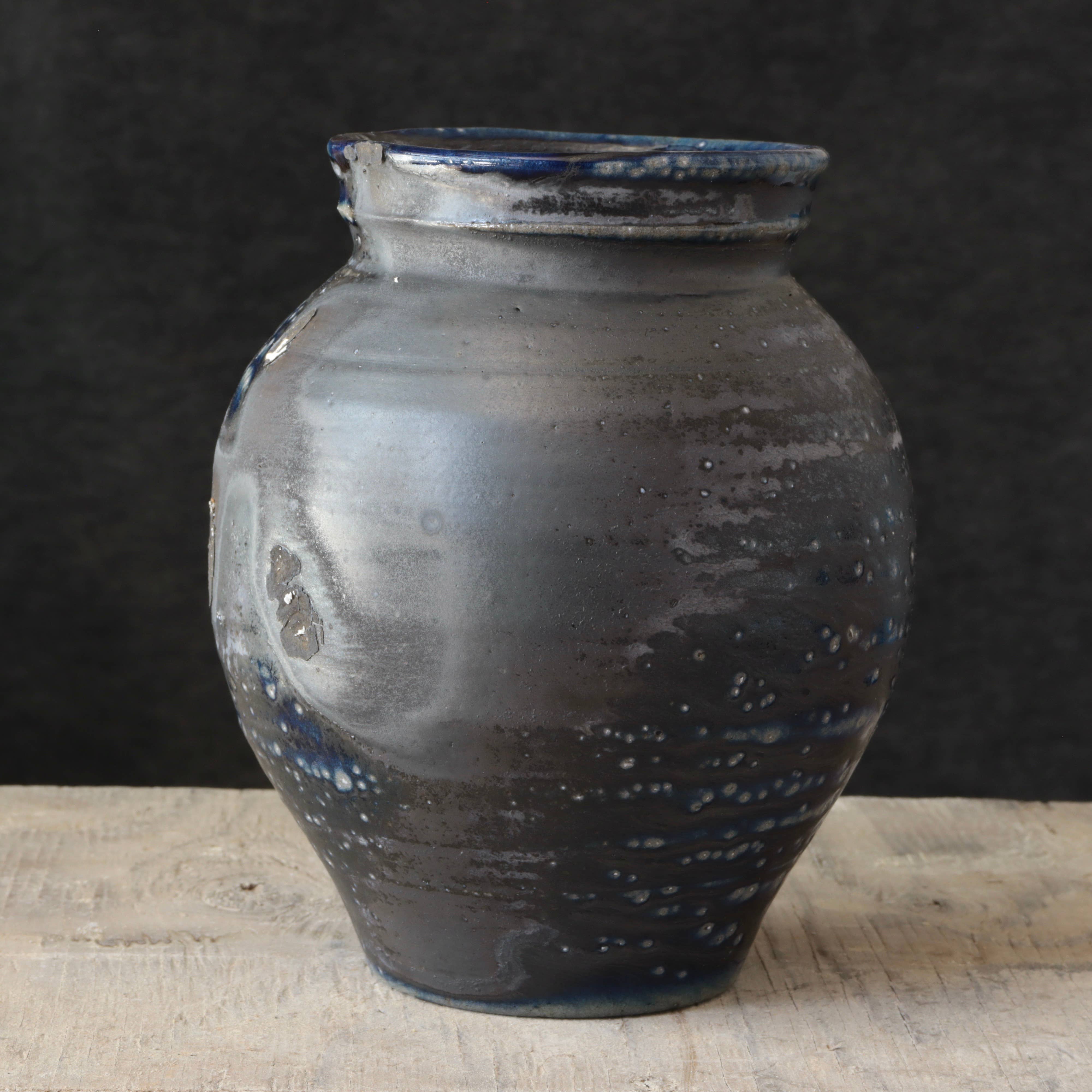 Soda Fired Vase Cobalt Blue/Black 7-8"