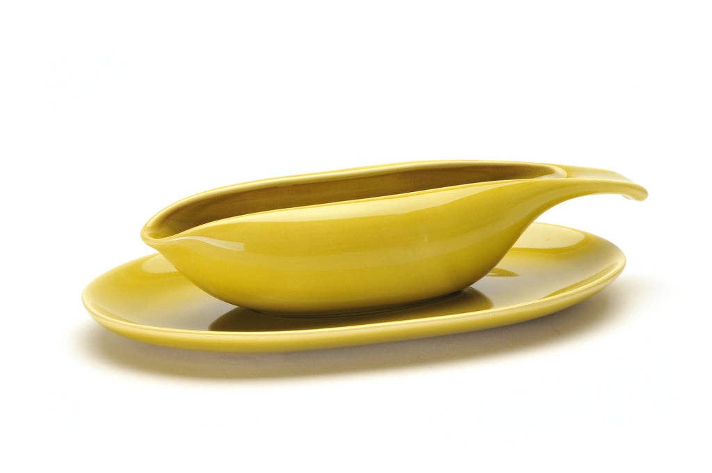 American Modern Gravy Boat & Saucer: Russel Wright Chartreuse