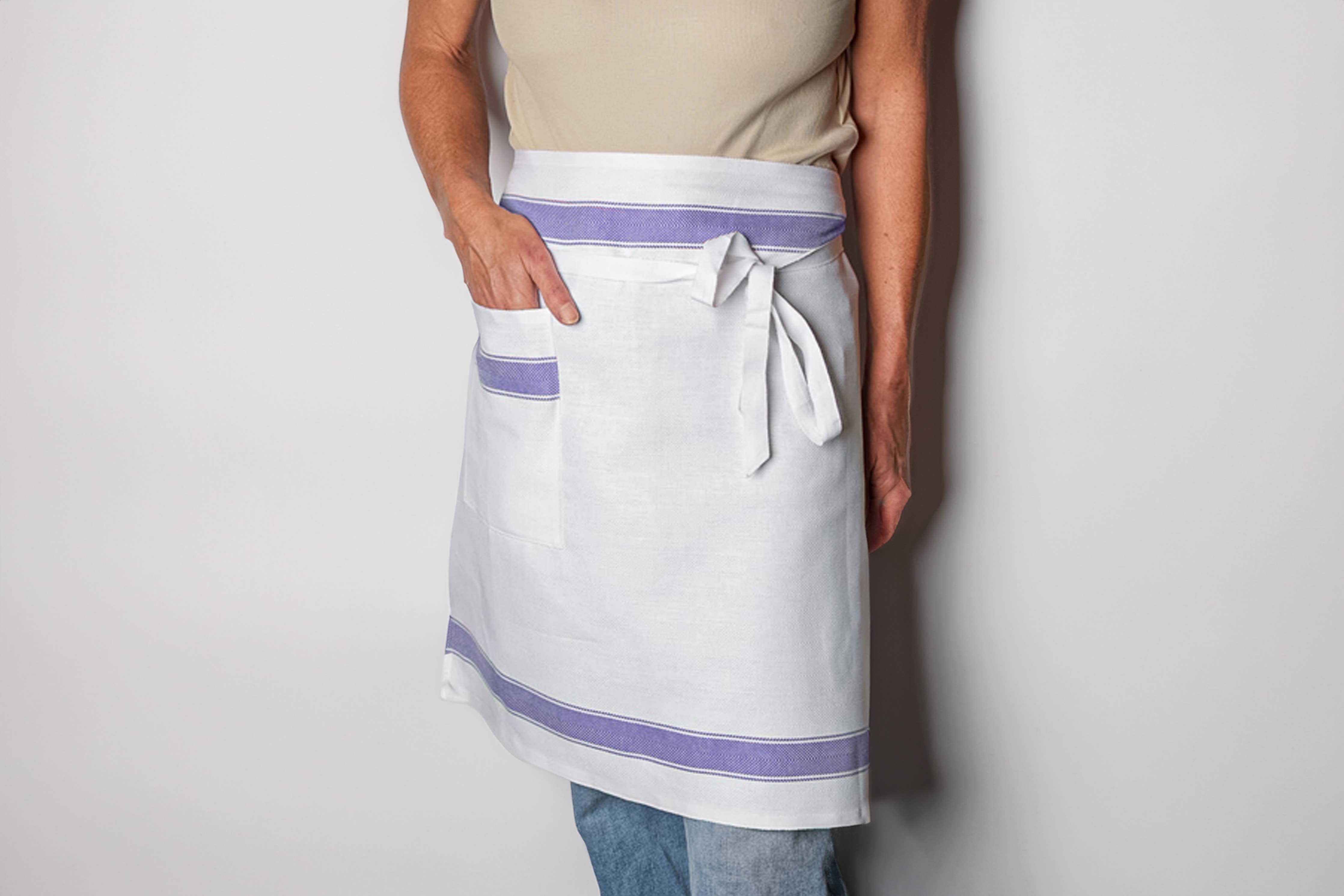 Classic Italian Apron - 100% Cotton - Herringbone Blue