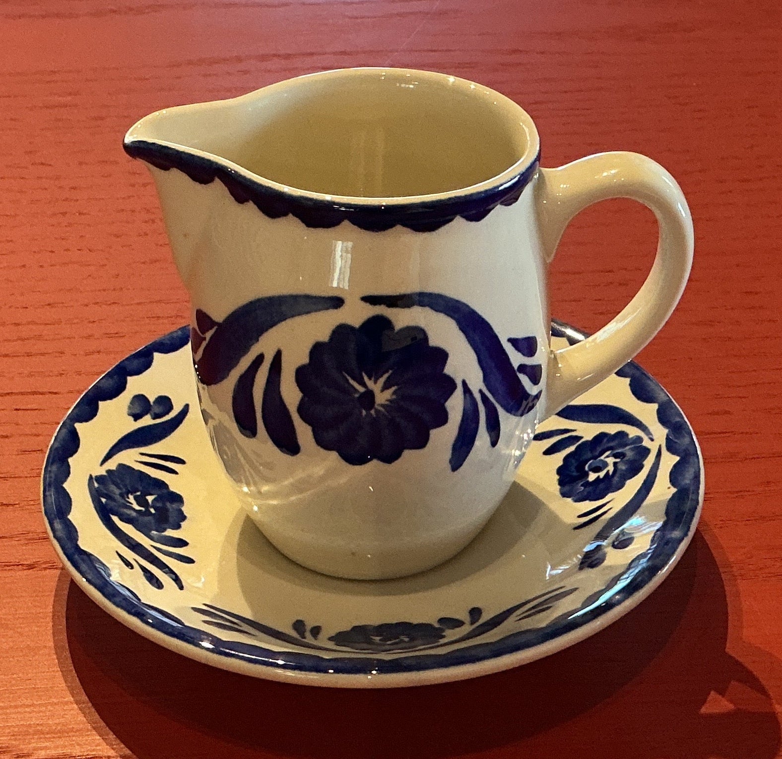 Blue & White Small Cream Pitcher with Saucer