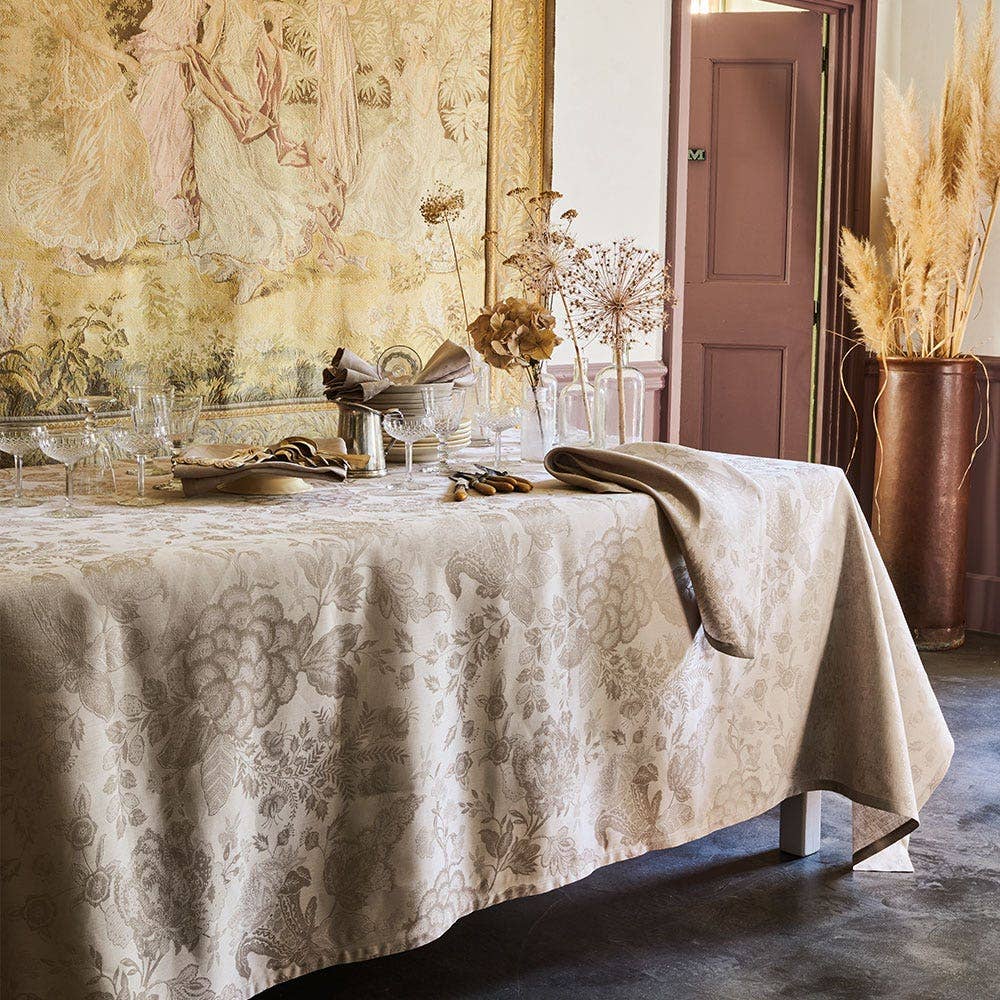 Mille Giverny Naturel Tablecloth, Stain-Resistant: Naturel / 69"x69"