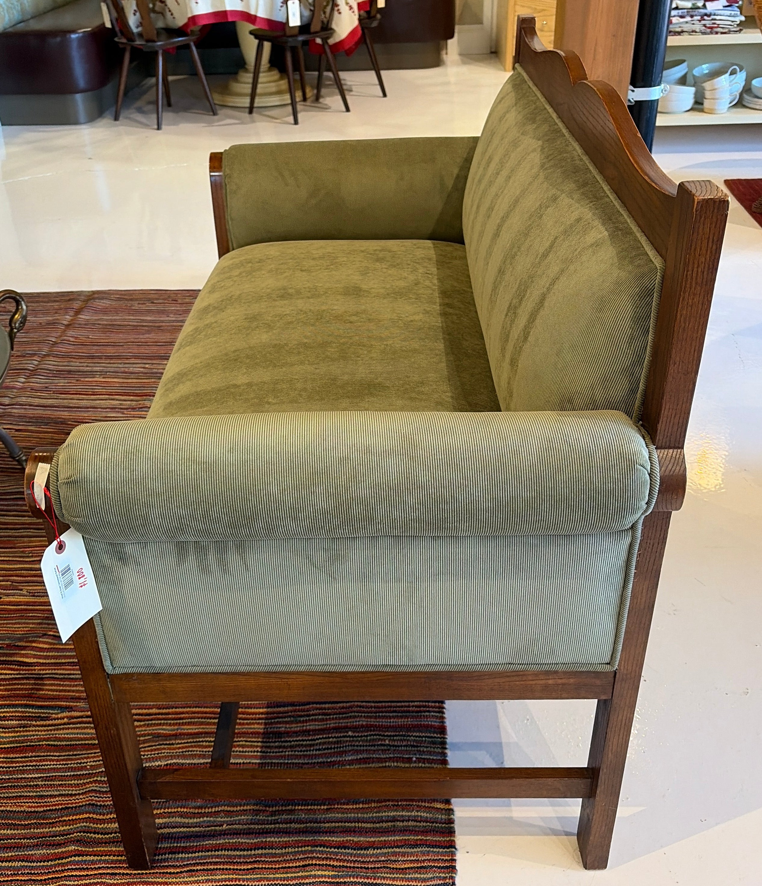 Wood & Green Upholstered Settee