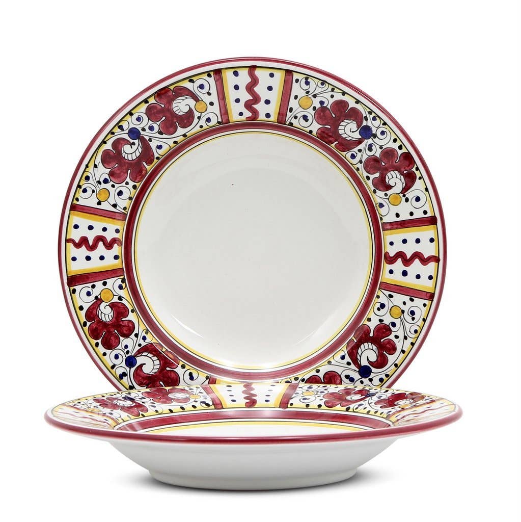 ORVIETO RED ROOSTER: Rim Pasta Soup Plate (White Center)