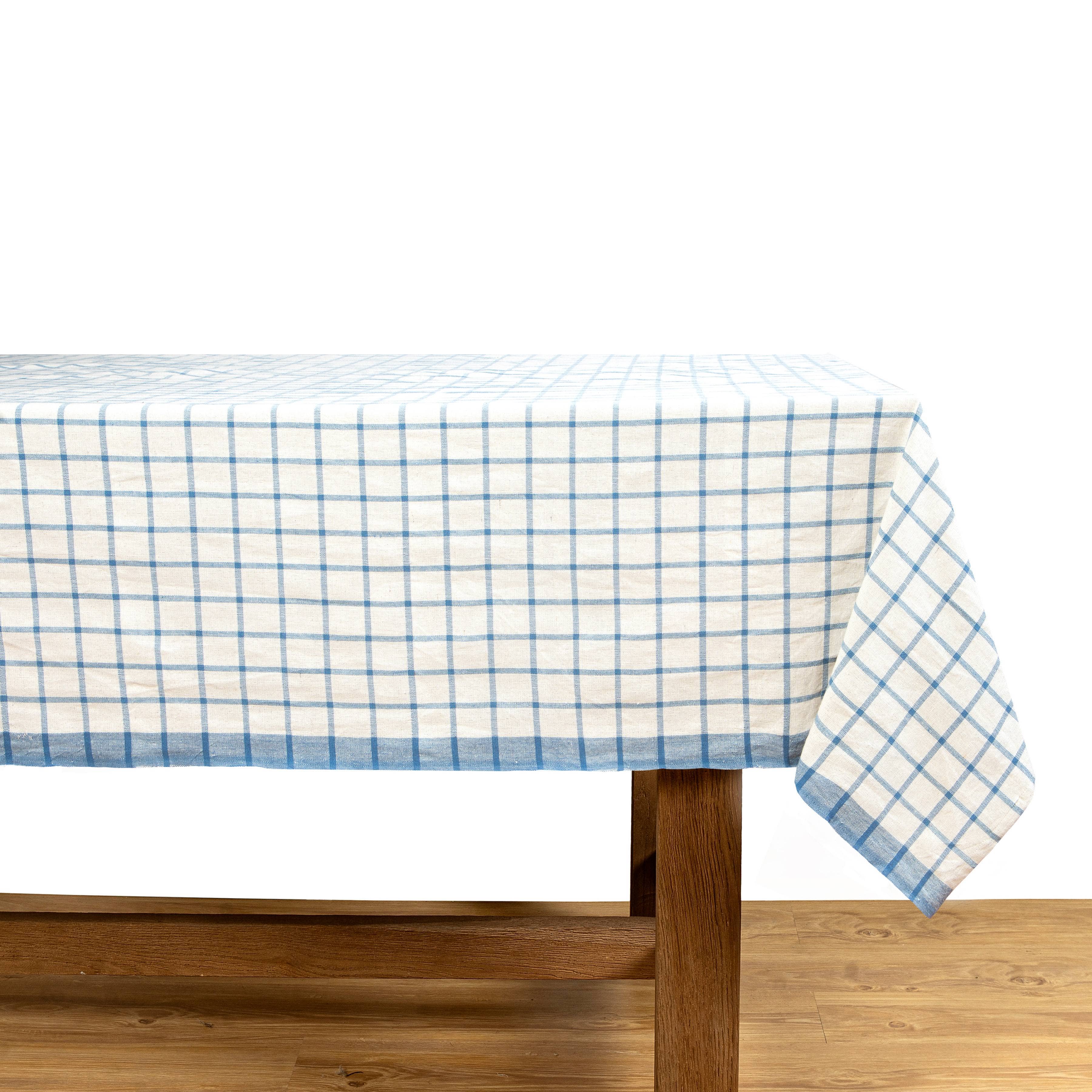 French Tablecloth Windowpane Blue & Natural: 60 x 90 - Rectangle - Seats 4-6