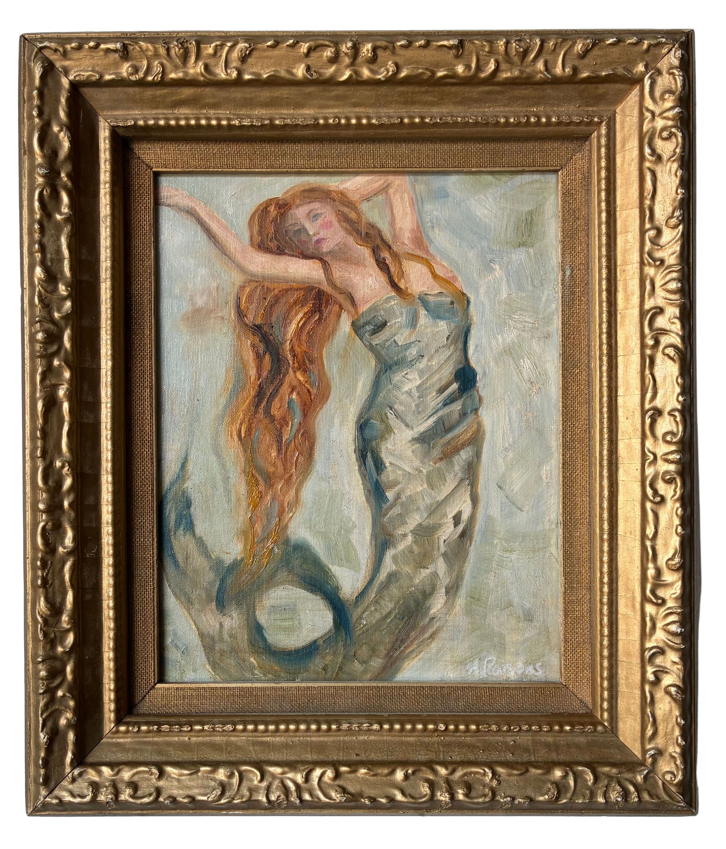 Alison Parsons, Mermaid in a Gold Vintage Frame 12” x 14”