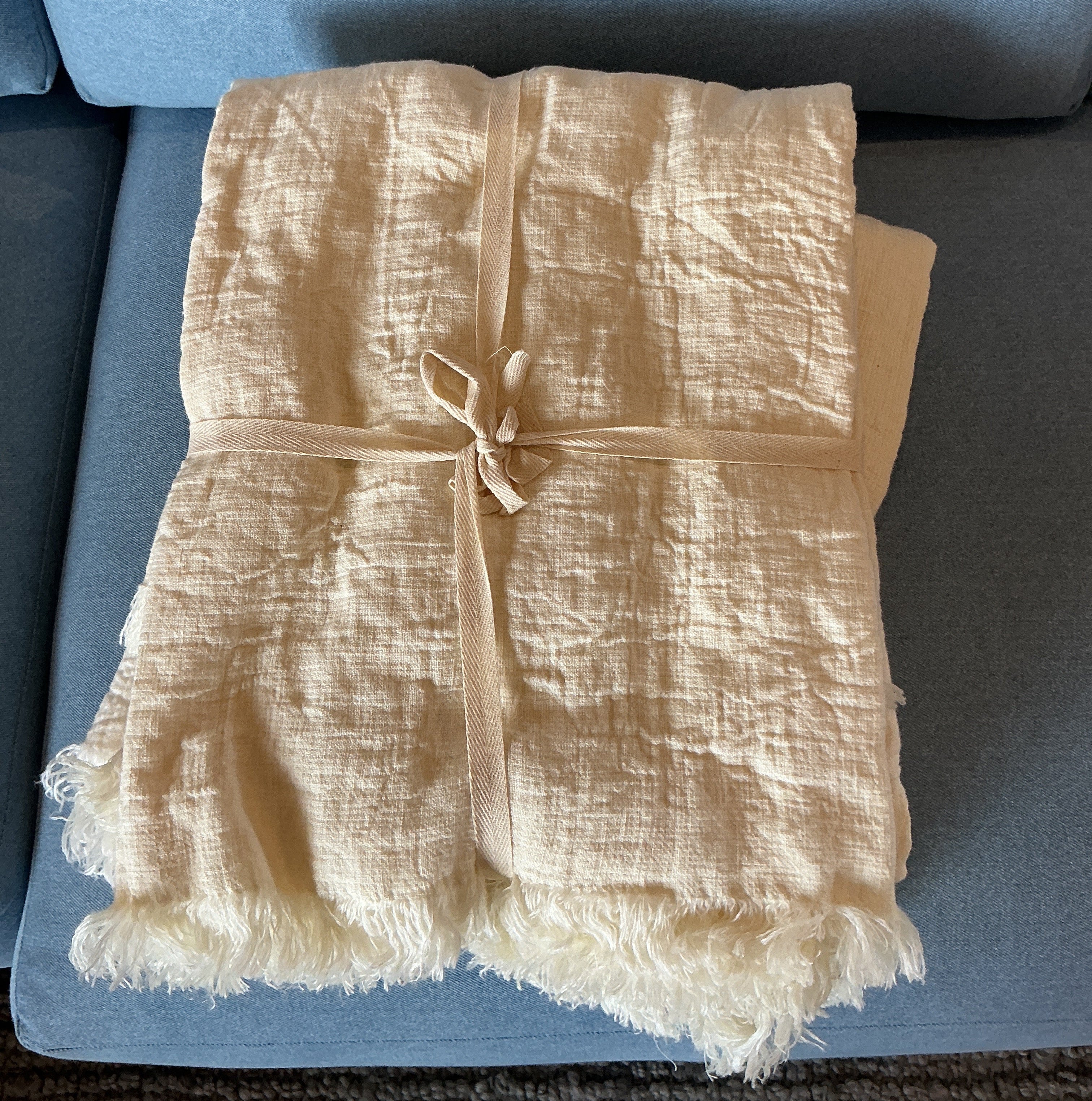 100% Linen White Throw Blanket 55”x75”