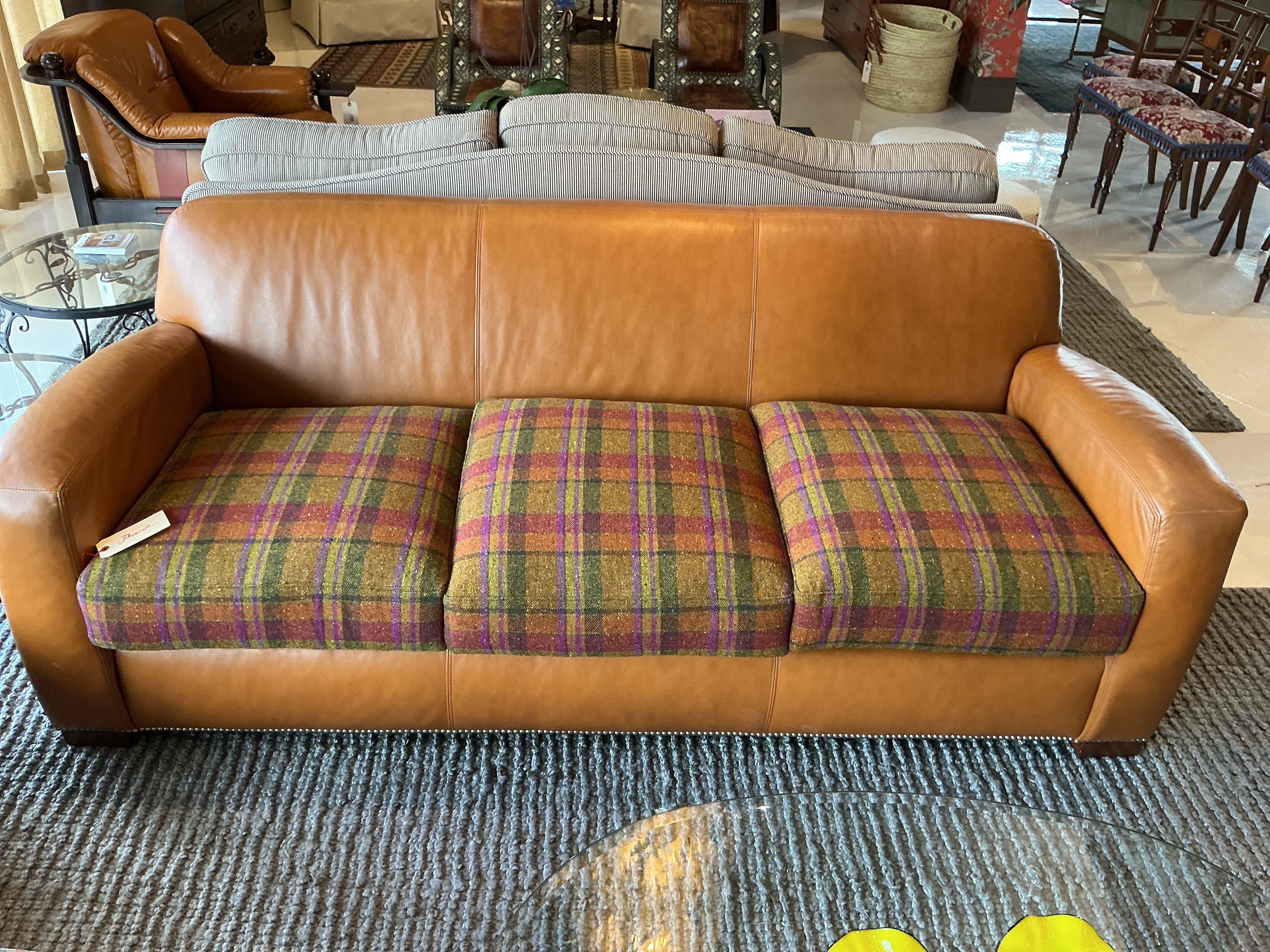Vintage Leather Ralph Lauren Sofa with Reupholstered Cushions