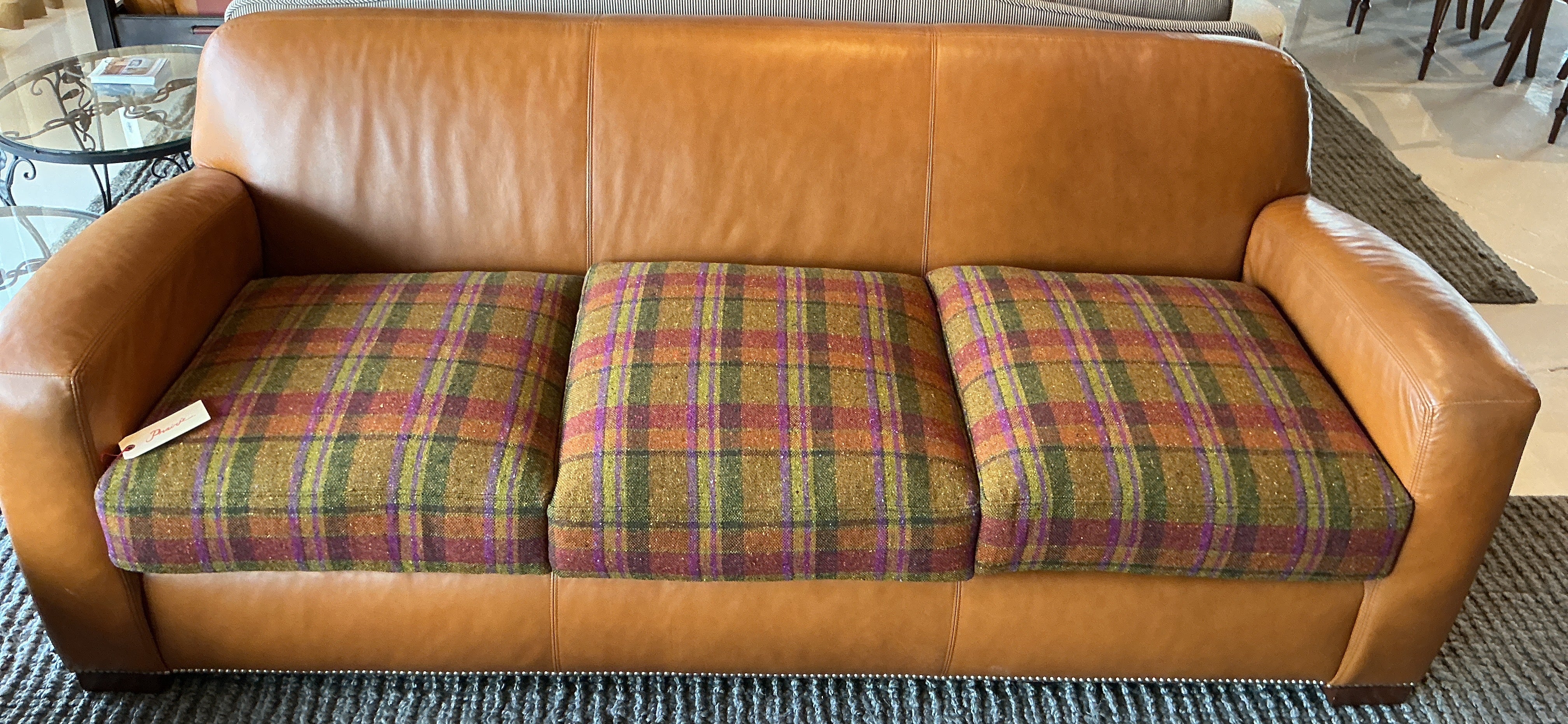 Vintage Leather Ralph Lauren Sofa with Reupholstered Cushions