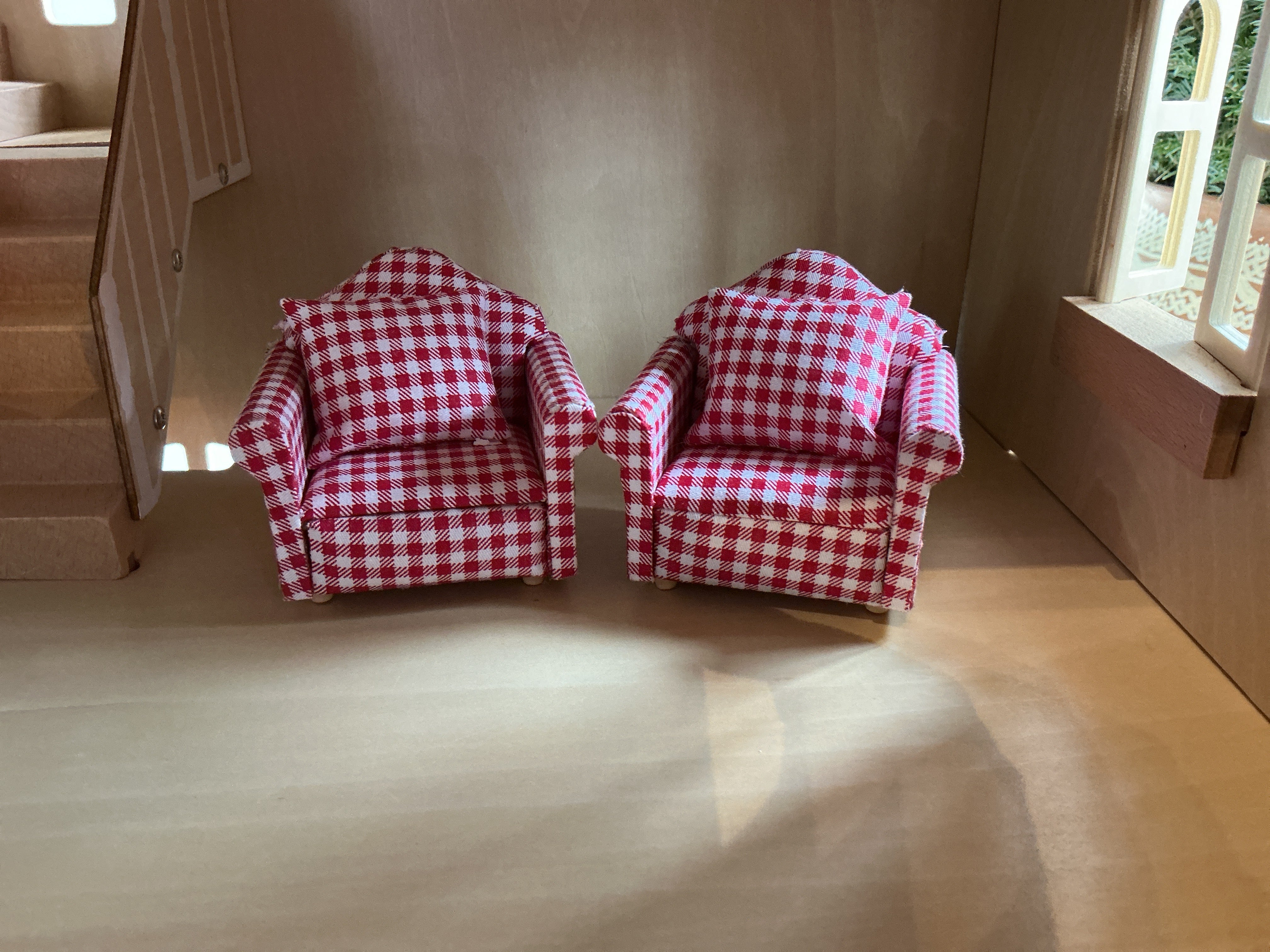 Doll House - Pair of Red Houndstooth Chairs