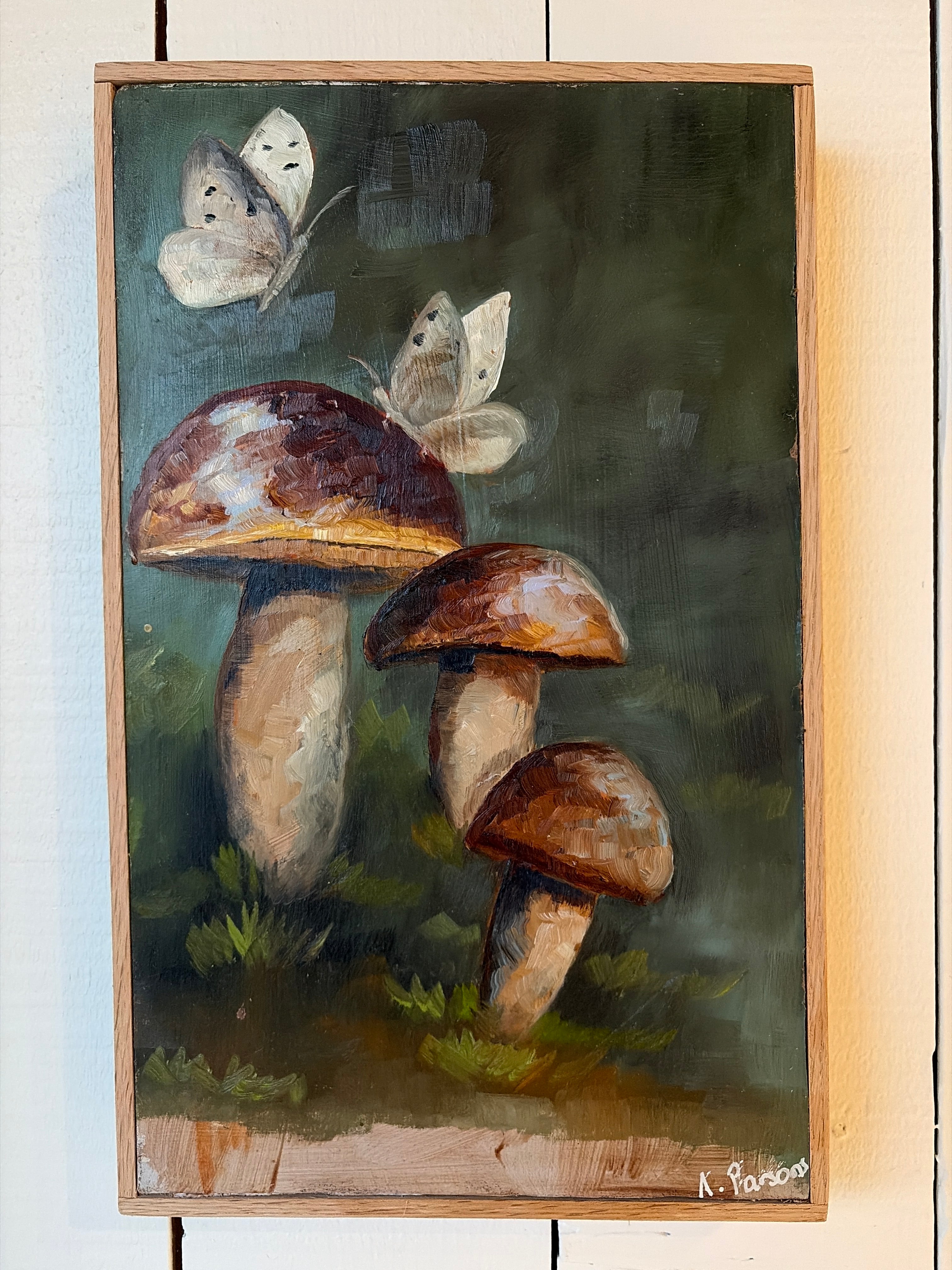 Ali Parsons, Mushrooms and Two Butterflies 14.5”x9