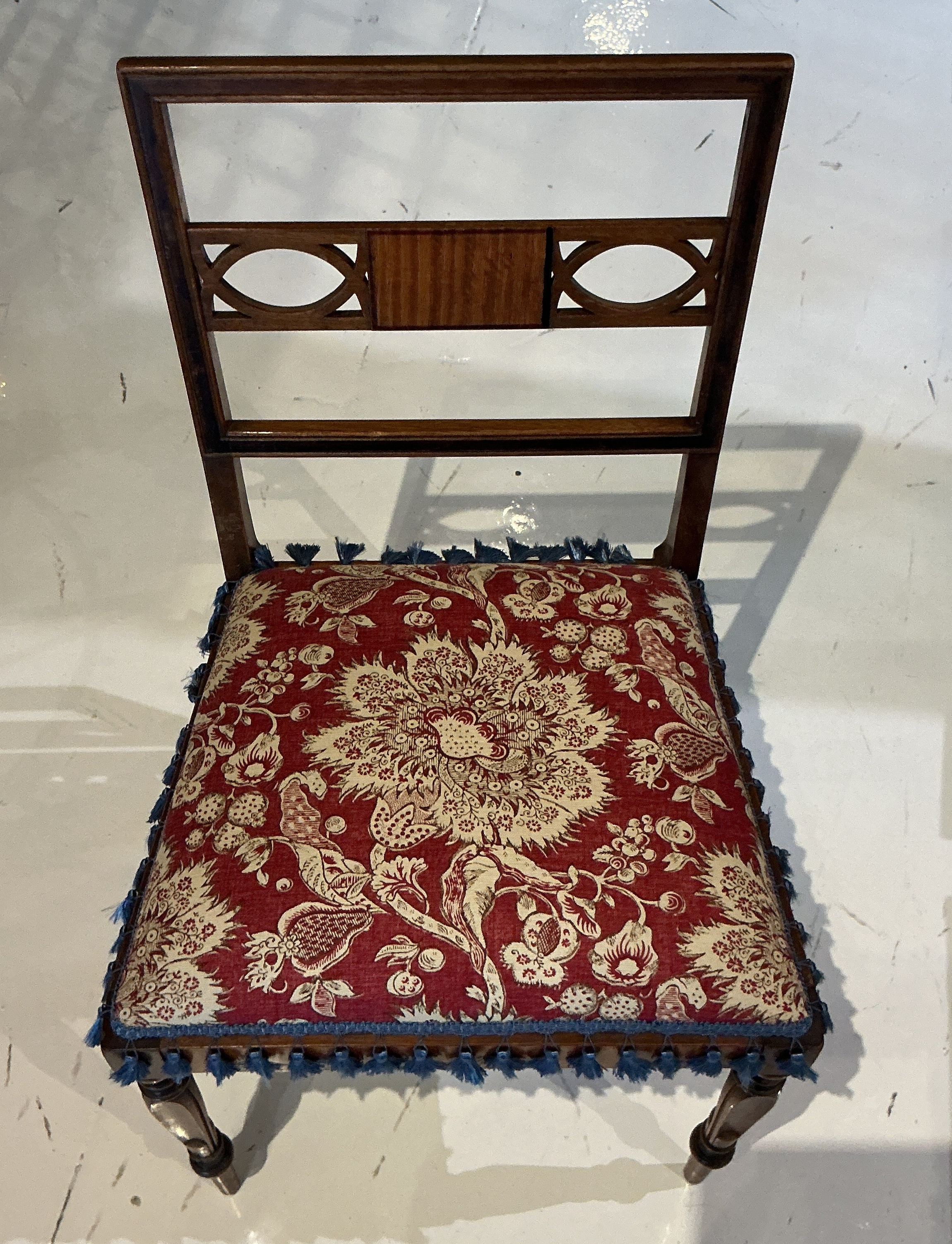 Set of 6 Dining Chairs reupholstered in red and blue